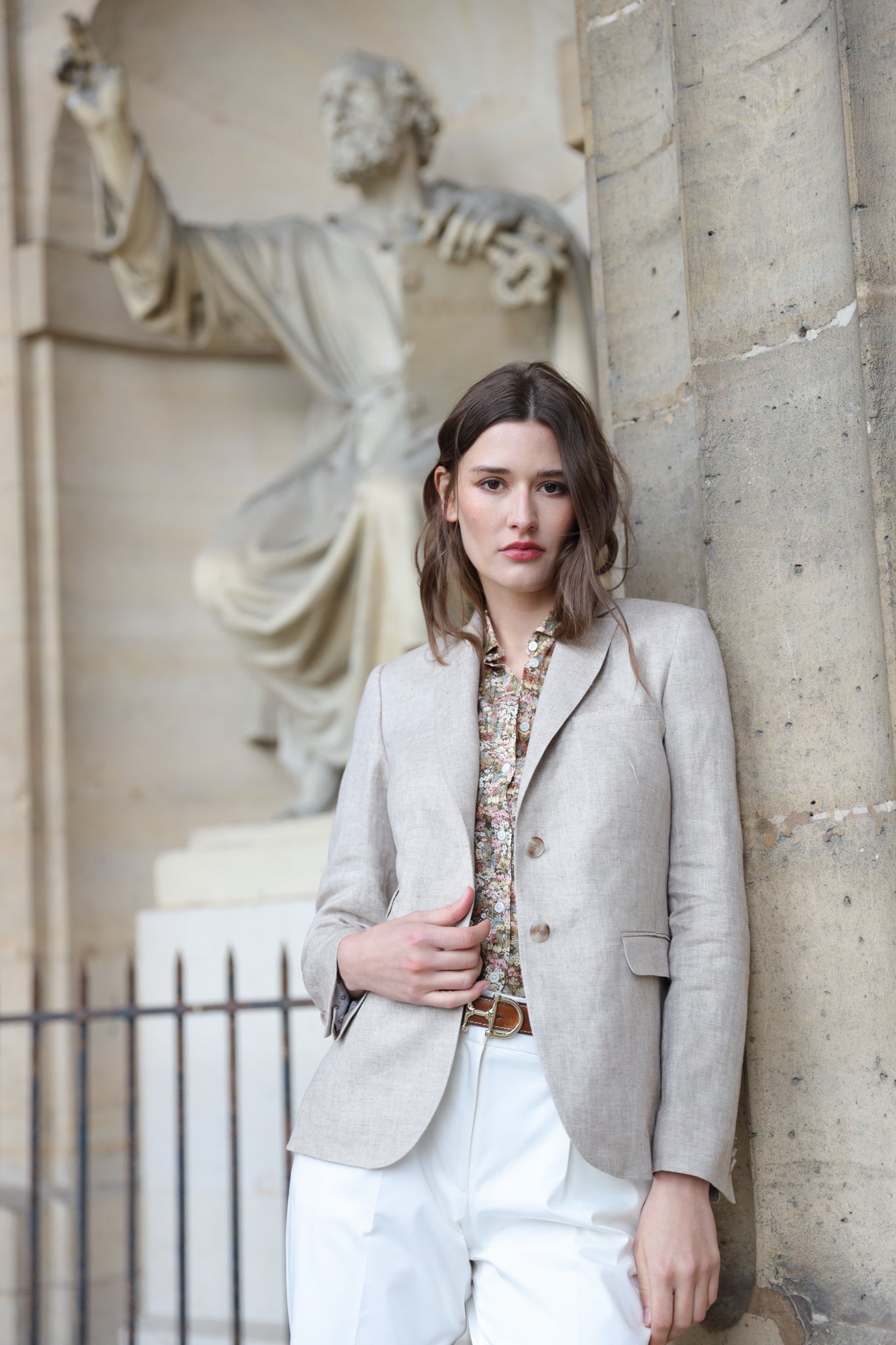 Veste Vesnove en lin - chevron beige-VESTE BLAZER FEMME-Curling-Paris