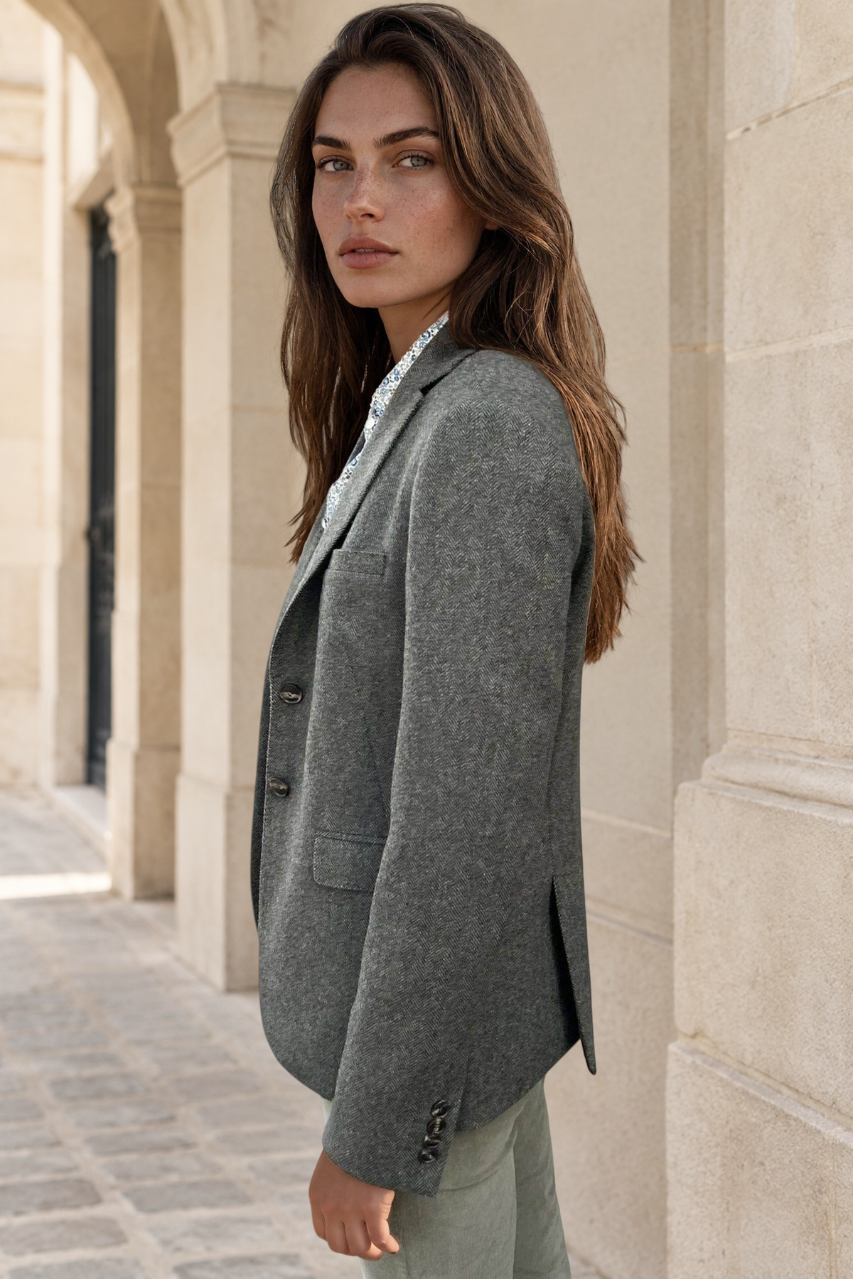 Veste Vesnove pure laine - Chevron kaki-VESTE BLAZER FEMME-Curling-Paris