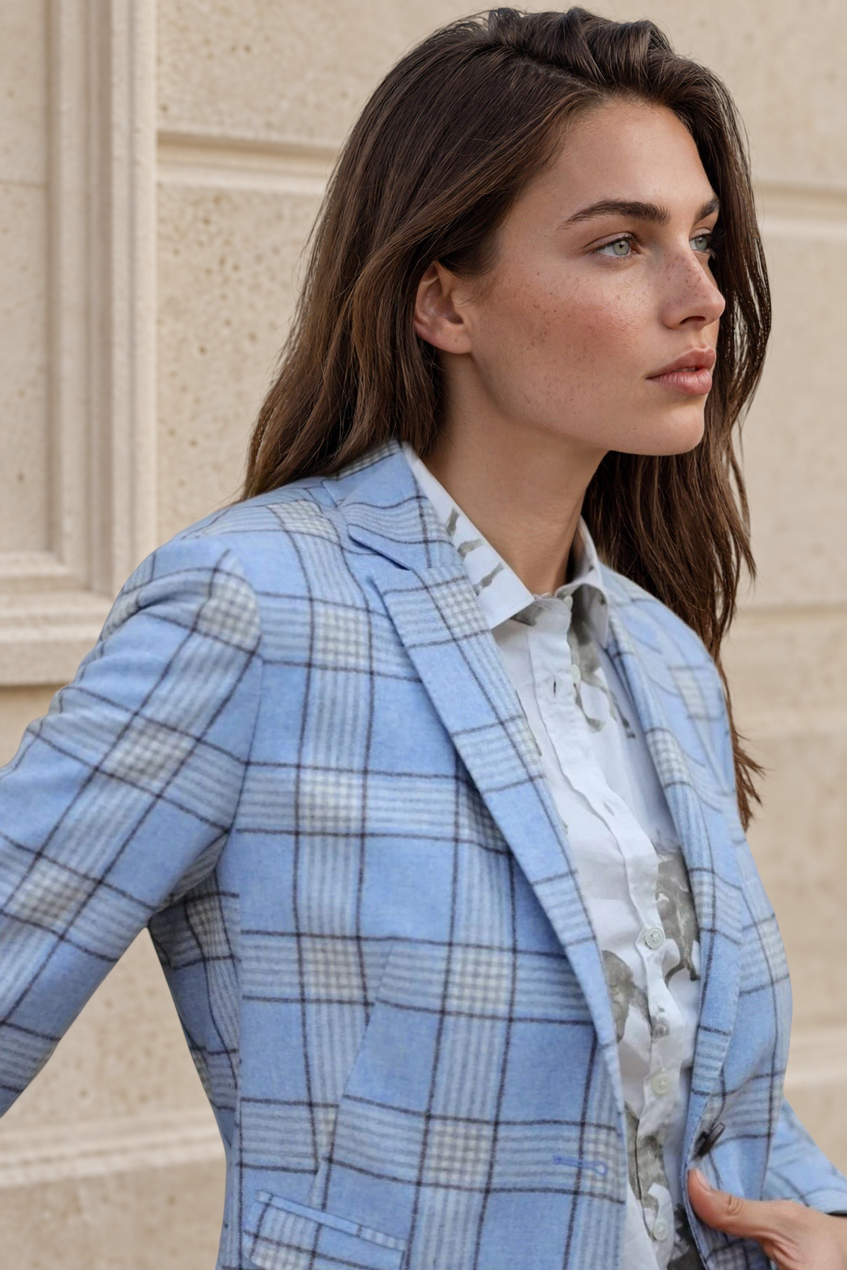 Veste Vesnove pure laine - Ciel à carreaux taupe-VESTE BLAZER FEMME-Curling-Paris