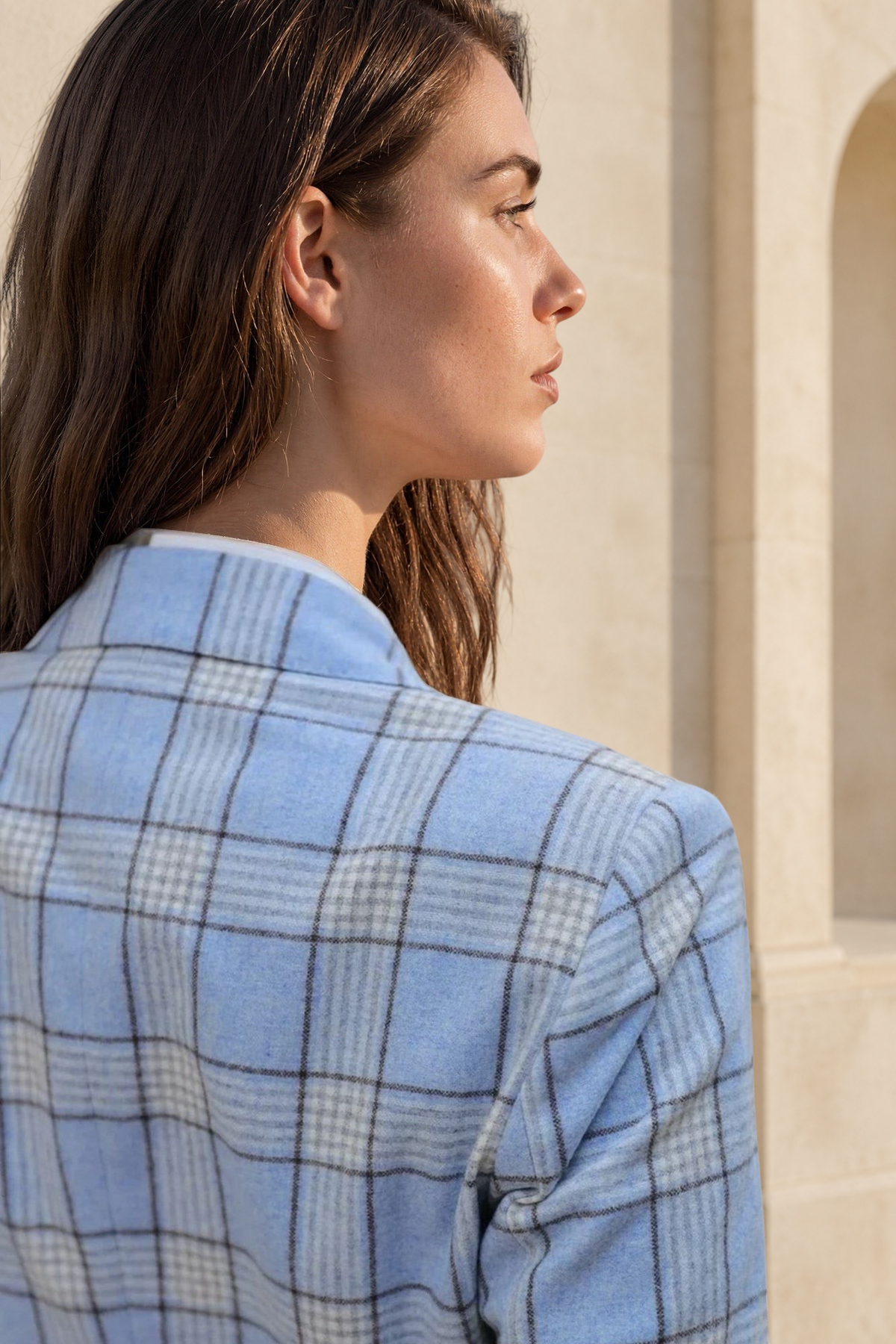 Veste Vesnove pure laine - Ciel à carreaux taupe-VESTE BLAZER FEMME-Curling-Paris