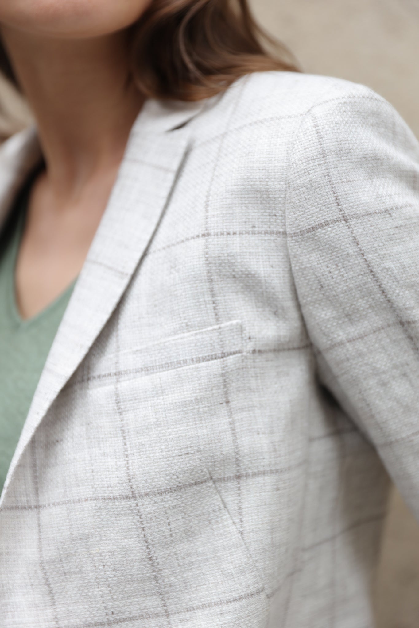 Veste Victoire à carreaux en lin - Beige-VESTE BLAZER FEMME-Curling-Paris