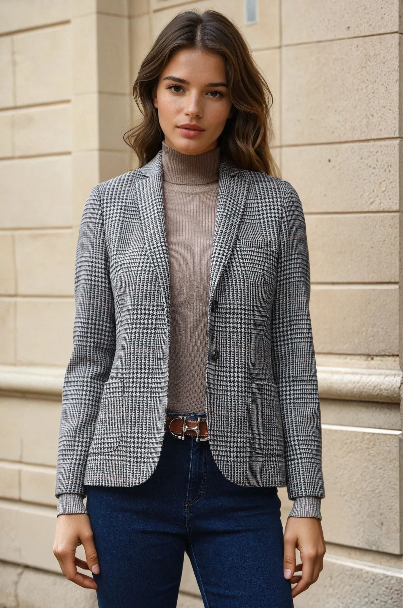 Veste Victoire en laine mérinos - Carreaux Marron-VESTE BLAZER FEMME-Curling-Paris