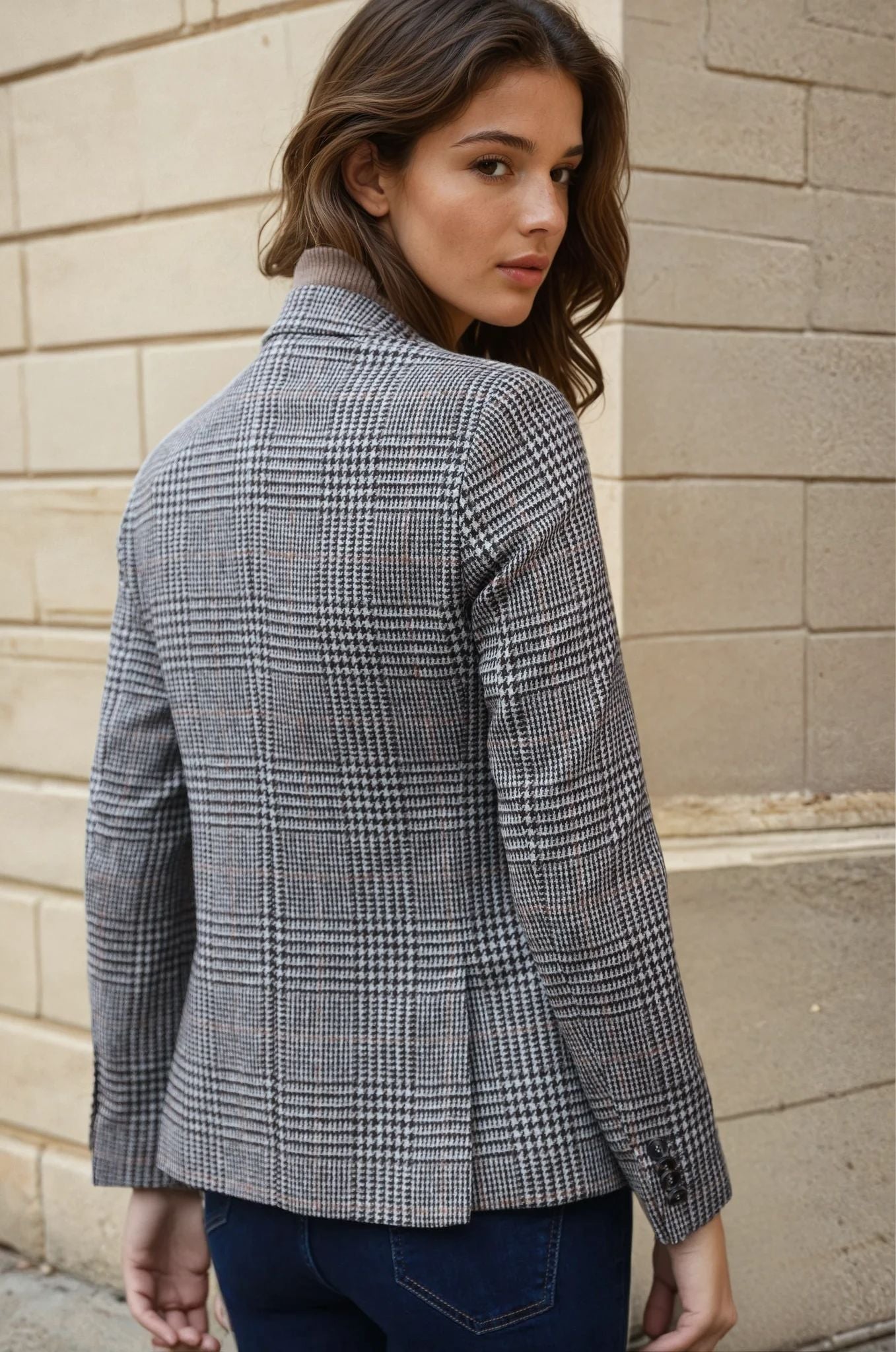 Veste Victoire en laine mérinos - Carreaux Marron-VESTE BLAZER FEMME-Curling-Paris