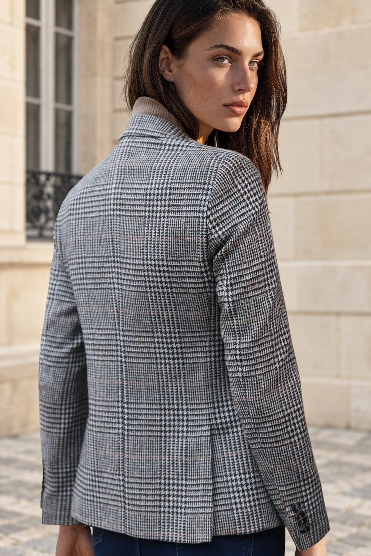 Veste Victoire en laine mérinos - Carreaux Marron-VESTE BLAZER FEMME-Curling-Paris