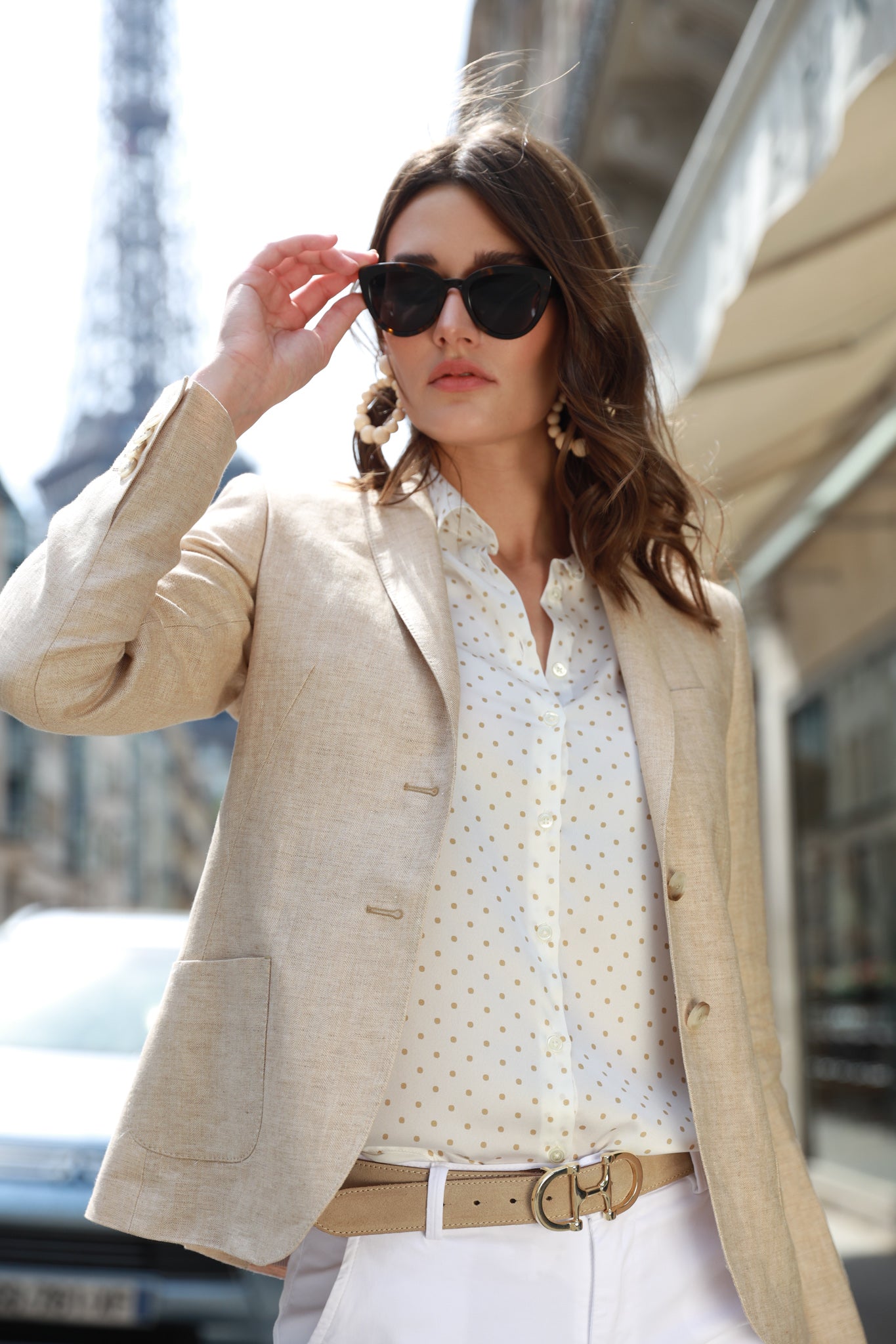 Veste Victoire en lin - Chevron Beige-VESTE BLAZER FEMME-Curling-Paris