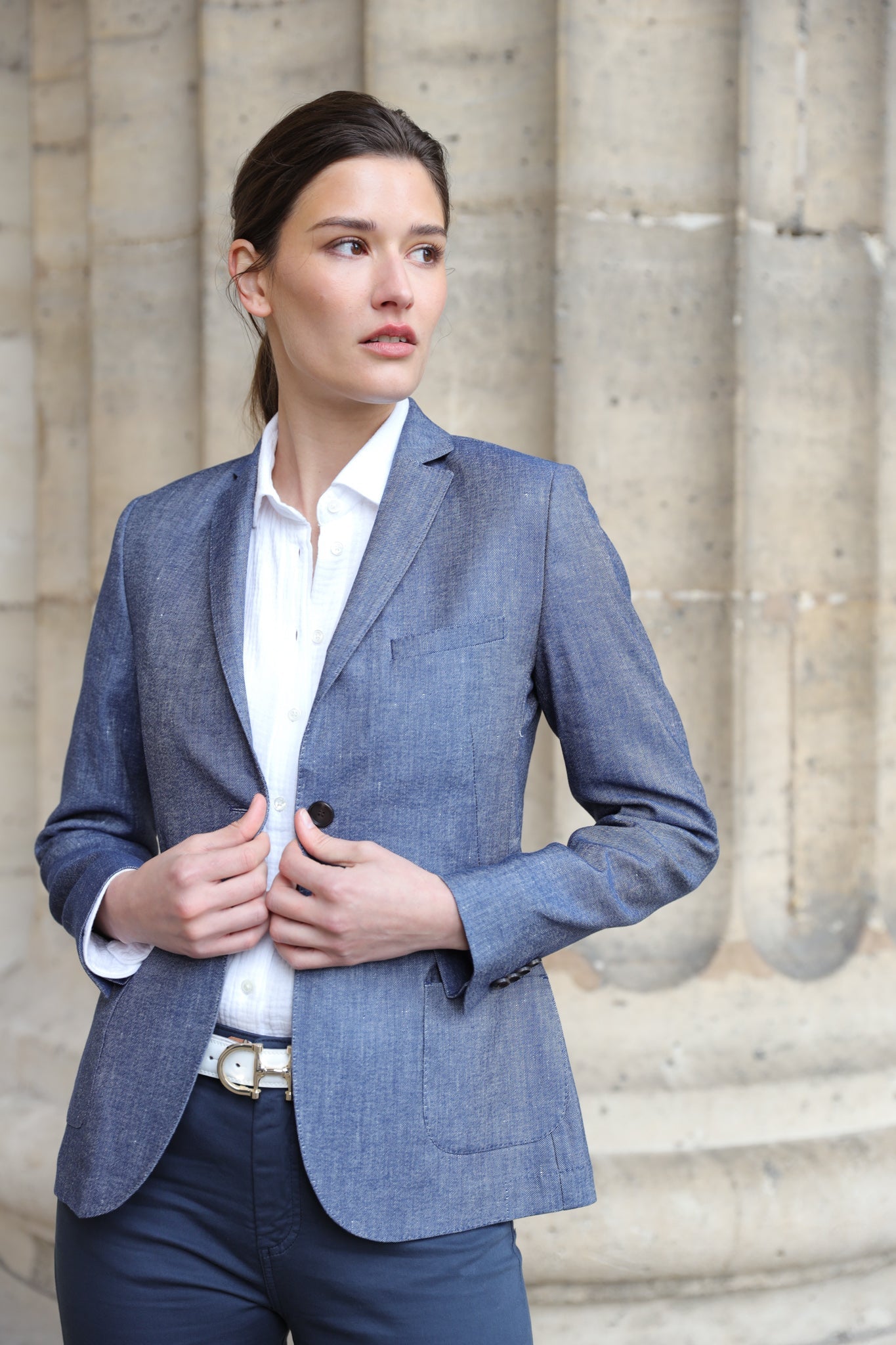 Veste Victoire en lin et coton - Jeans-VESTE BLAZER FEMME-Curling-Paris