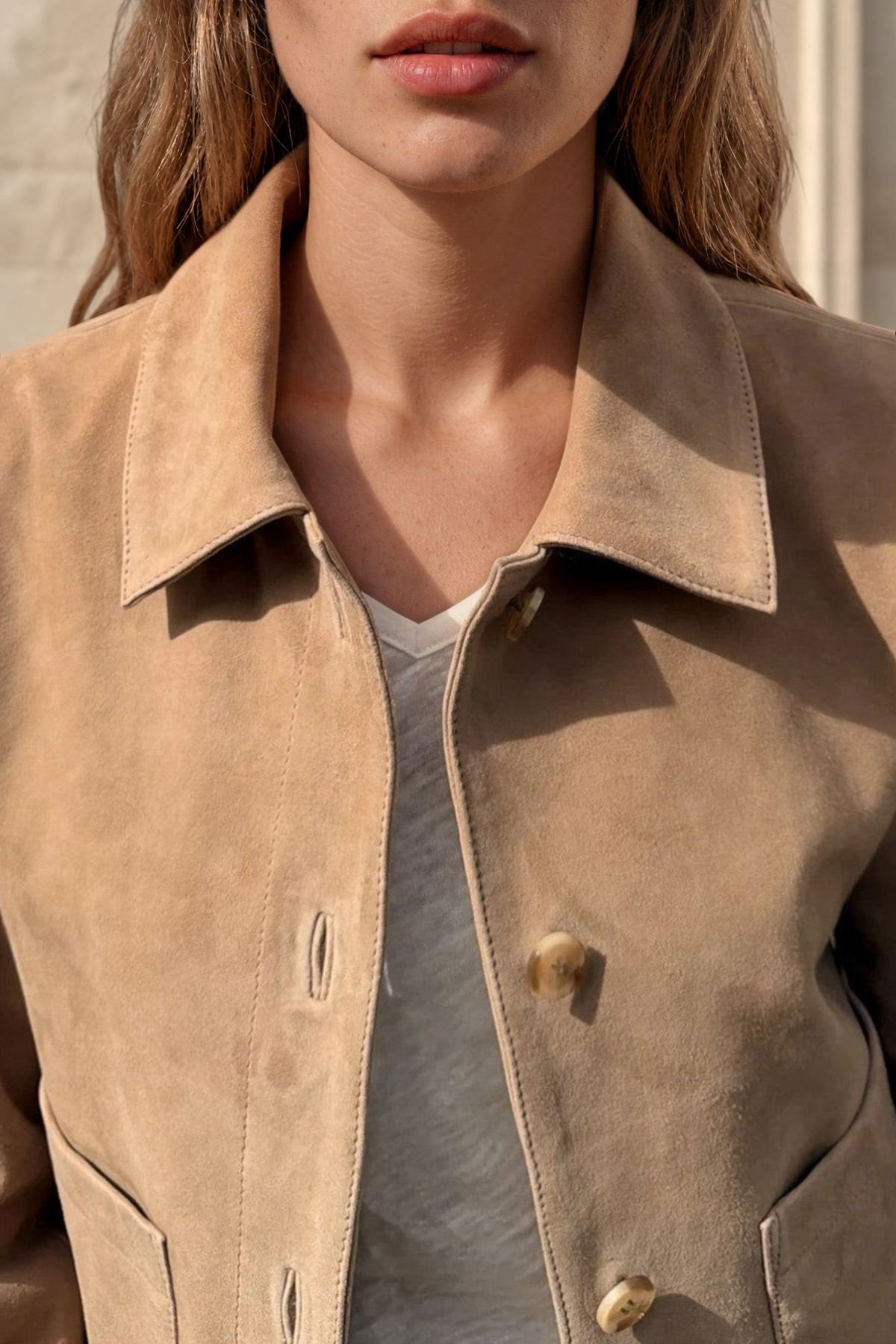 Veste Yona en chèvre velours - Beige-VESTE BLAZER FEMME-Curling-Paris