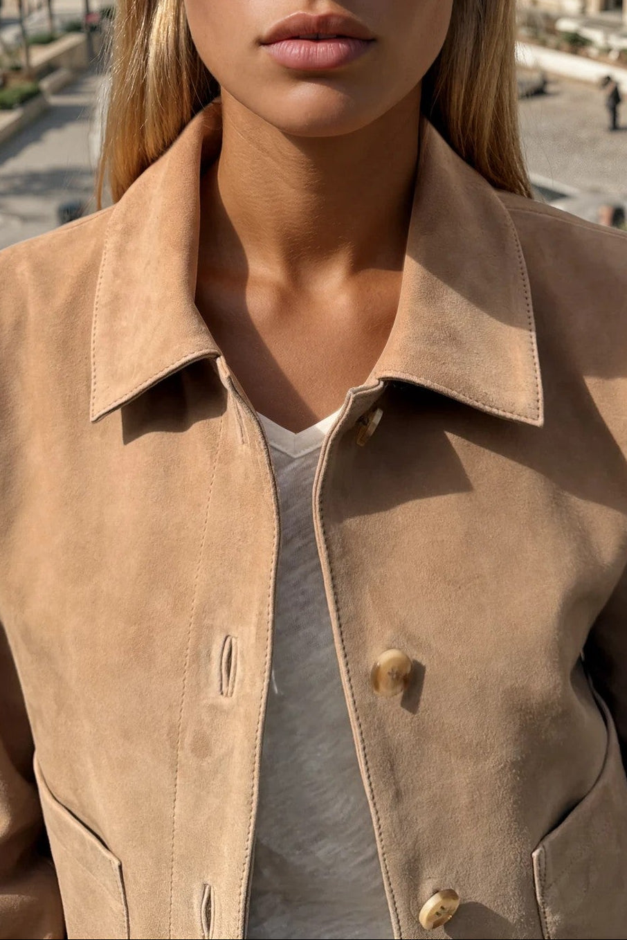 Veste Yona en chèvre velours - Beige-VESTE BLAZER FEMME-Curling-Paris