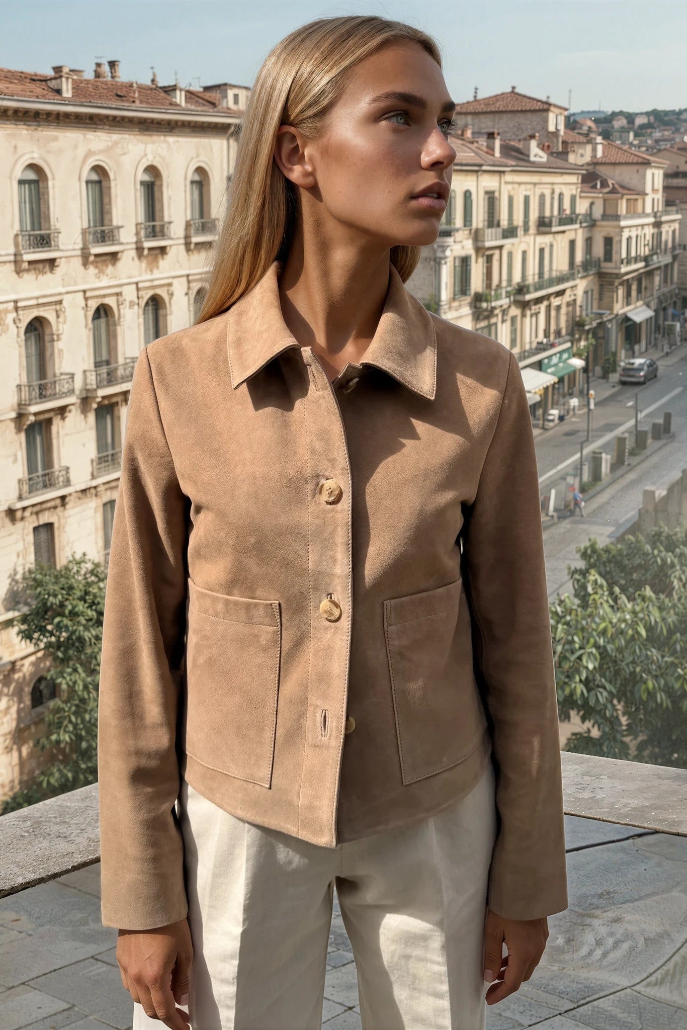 Veste Yona en chèvre velours - Beige-VESTE BLAZER FEMME-Curling-Paris