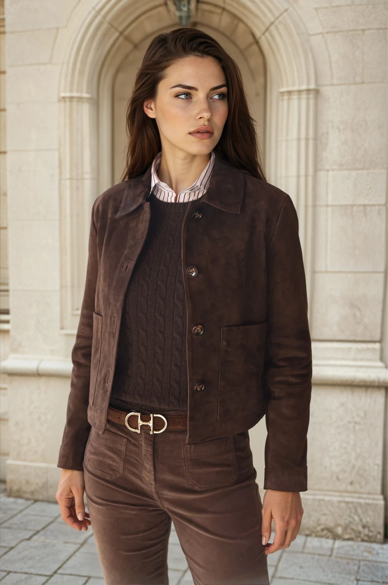 Veste Yona en chèvre velours - Marron-VESTE BLAZER FEMME-Curling-Paris