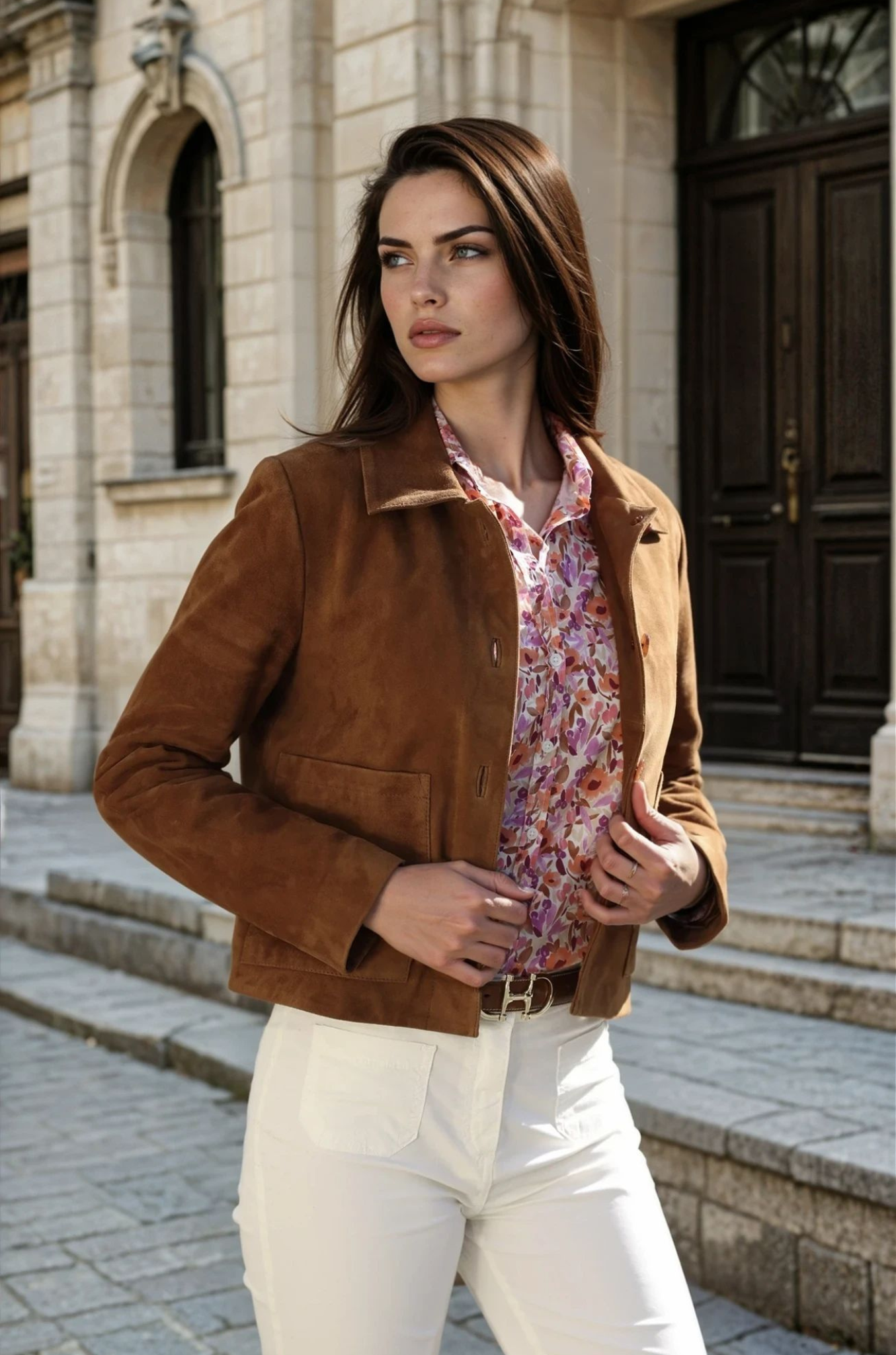 Veste Yona en chèvre velours - Vison-VESTE BLAZER FEMME-Curling-Paris