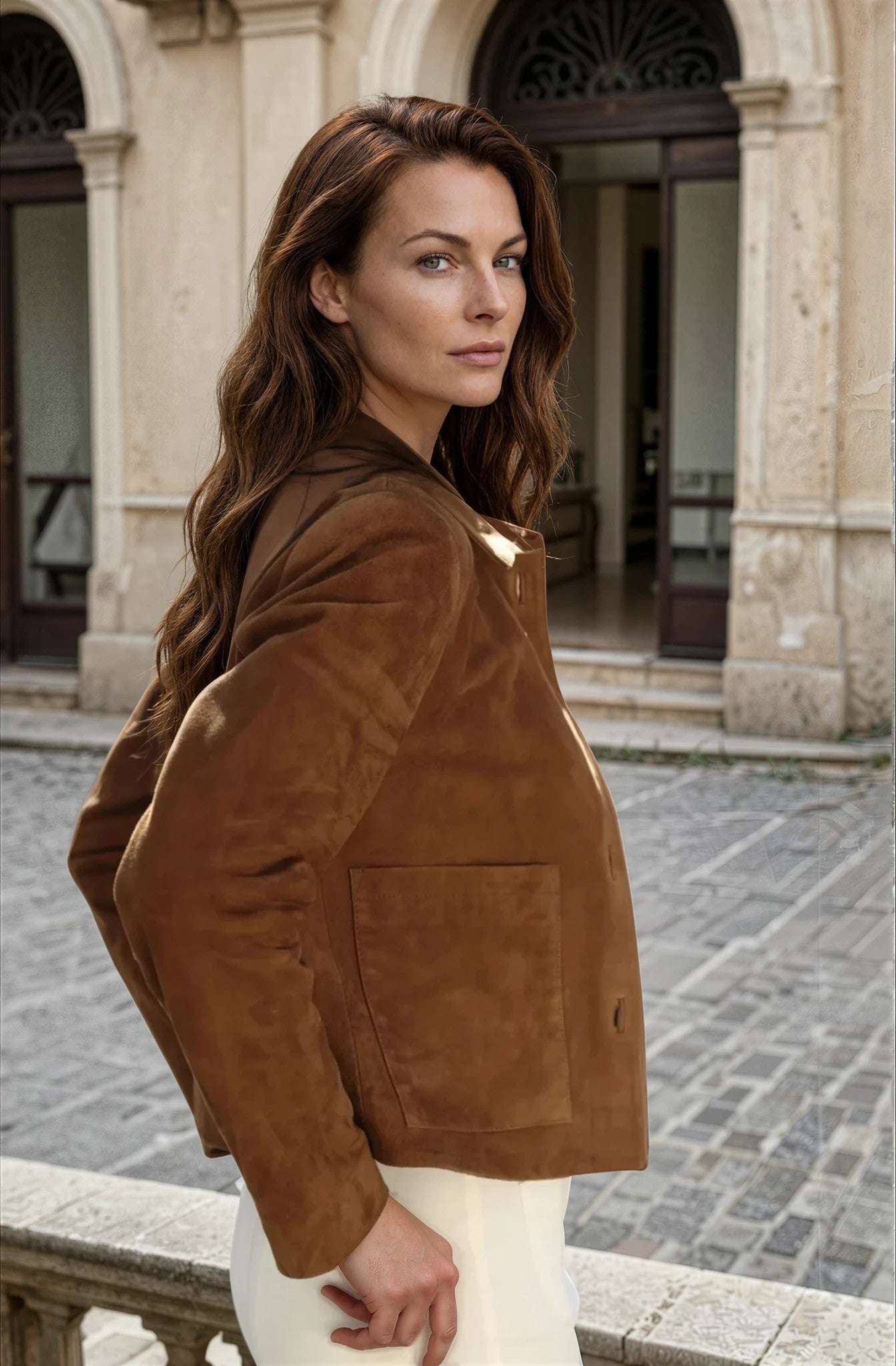 Veste Yona en chèvre velours - Vison-VESTE BLAZER FEMME-Curling-Paris