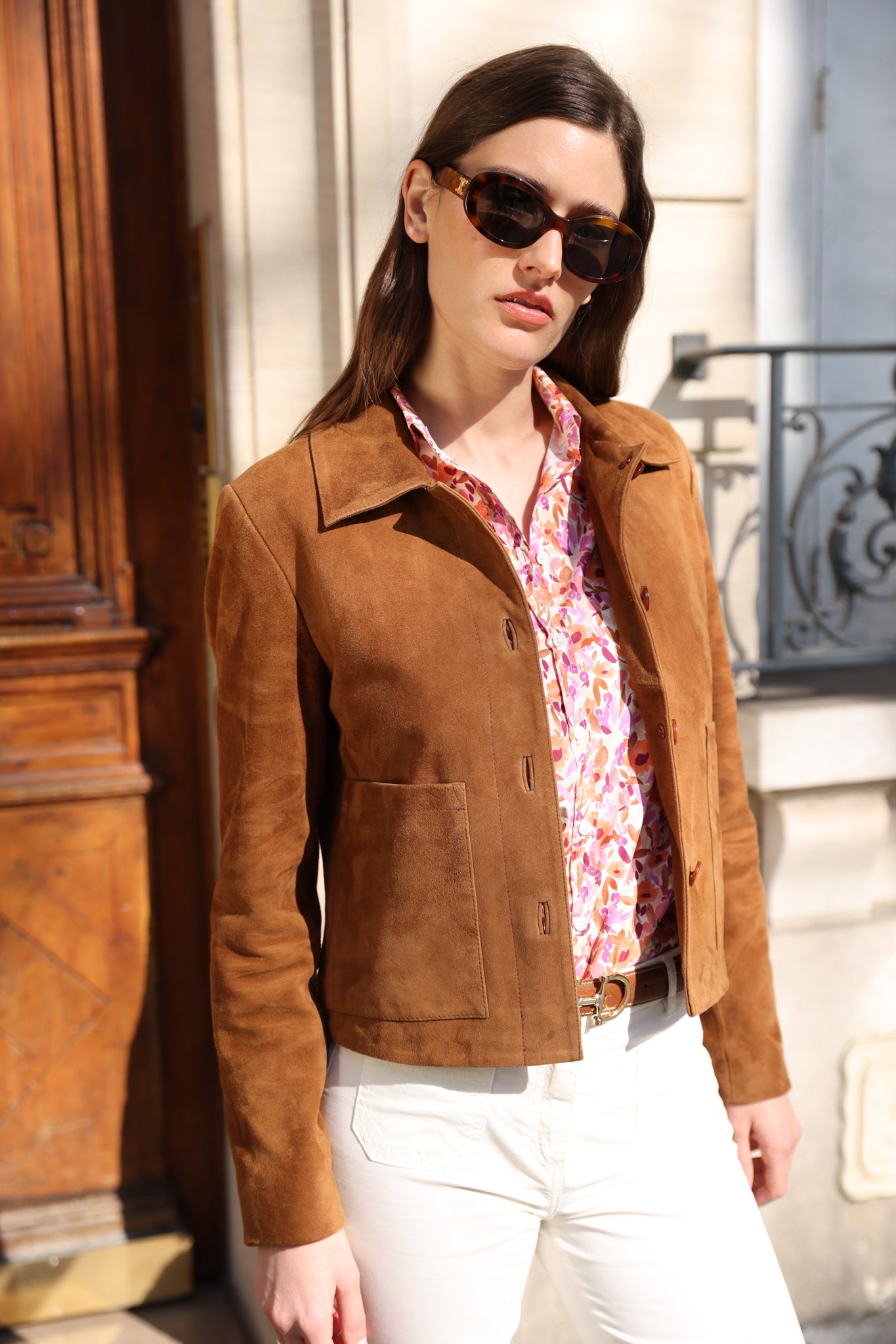 Veste Yona en chèvre velours - Vison-VESTE BLAZER FEMME-Curling-Paris