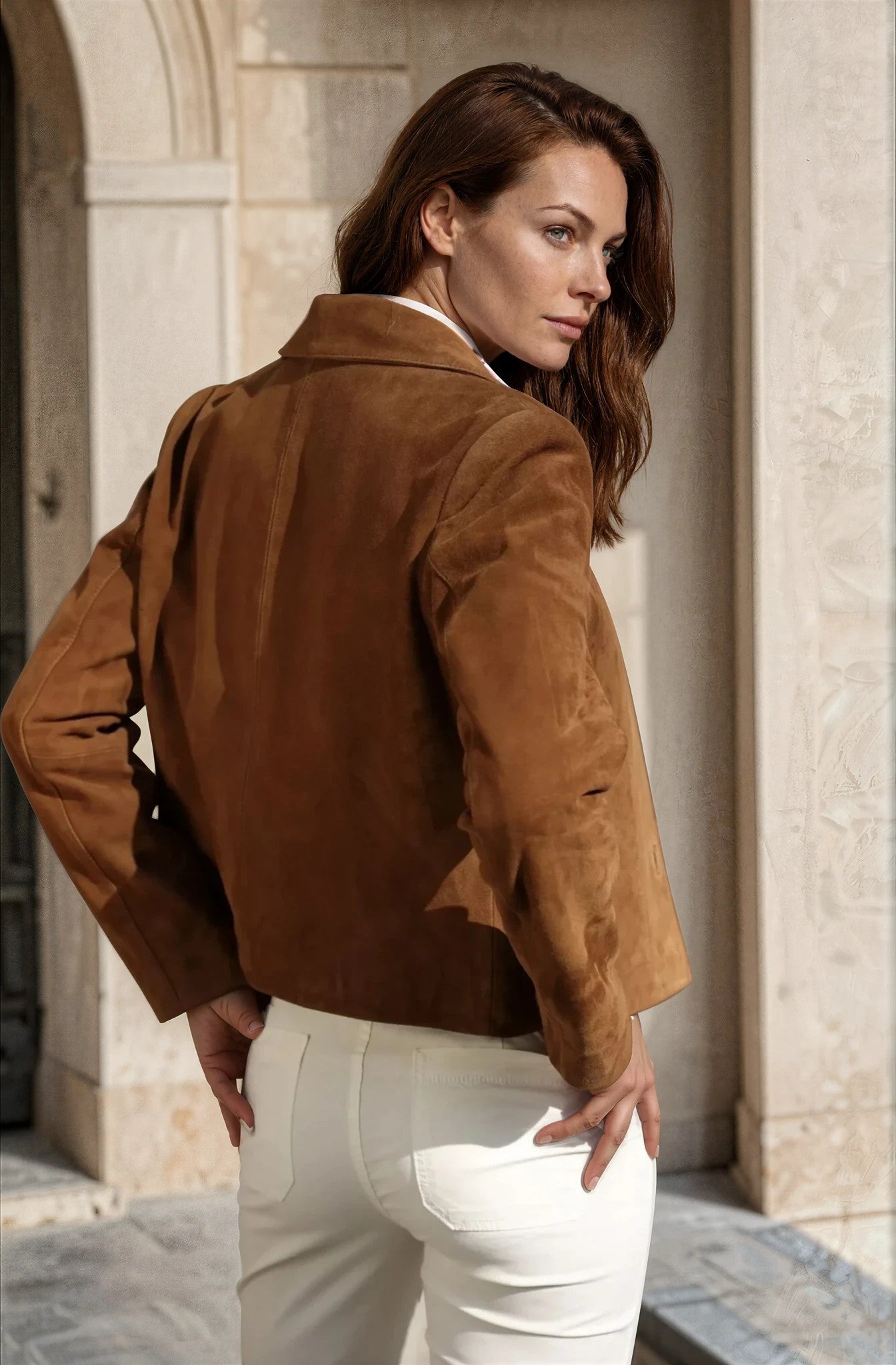 Veste Yona en chèvre velours - Vison-VESTE BLAZER FEMME-Curling-Paris