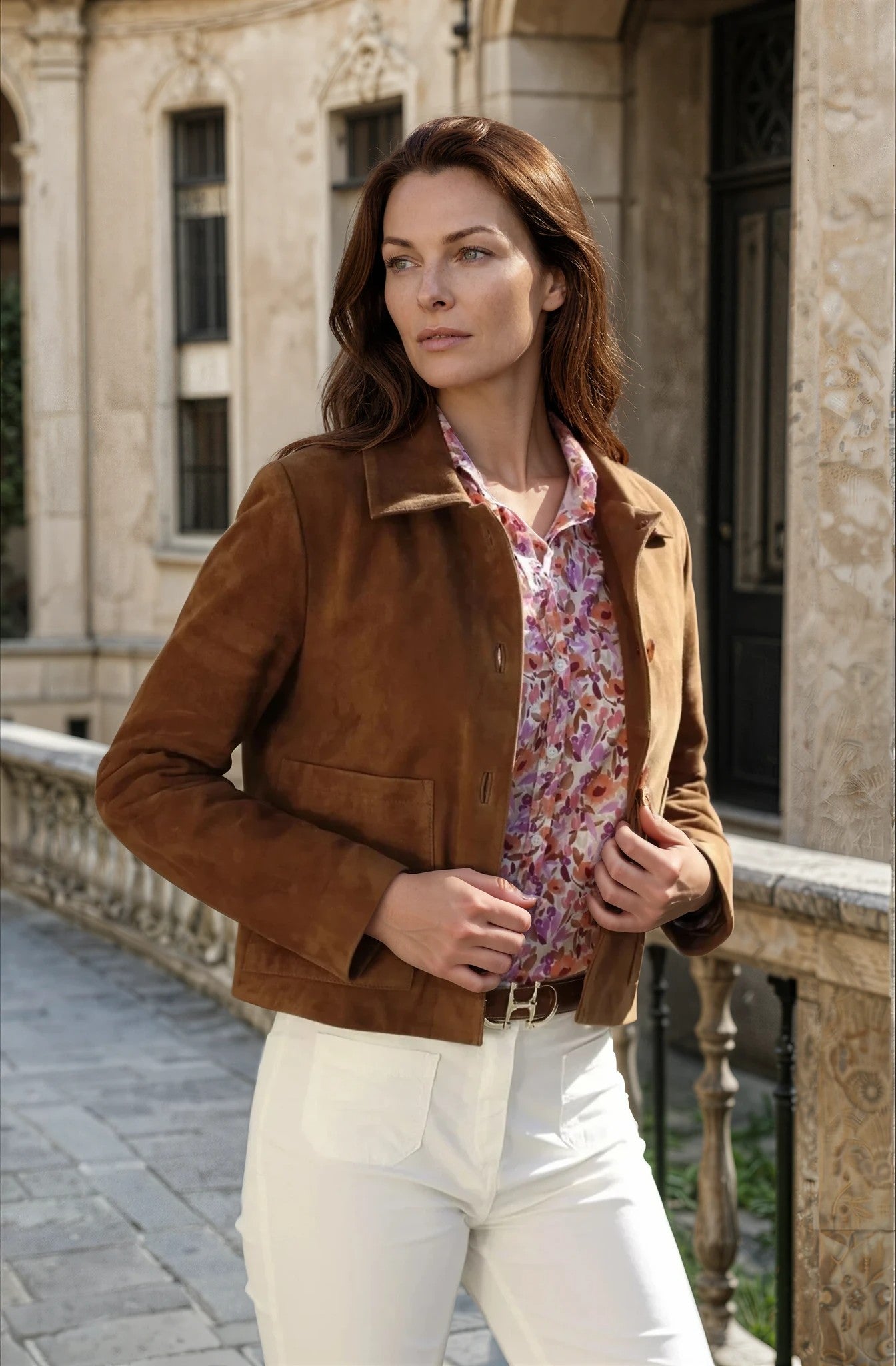 Veste Yona en chèvre velours - Vison-VESTE BLAZER FEMME-Curling-Paris