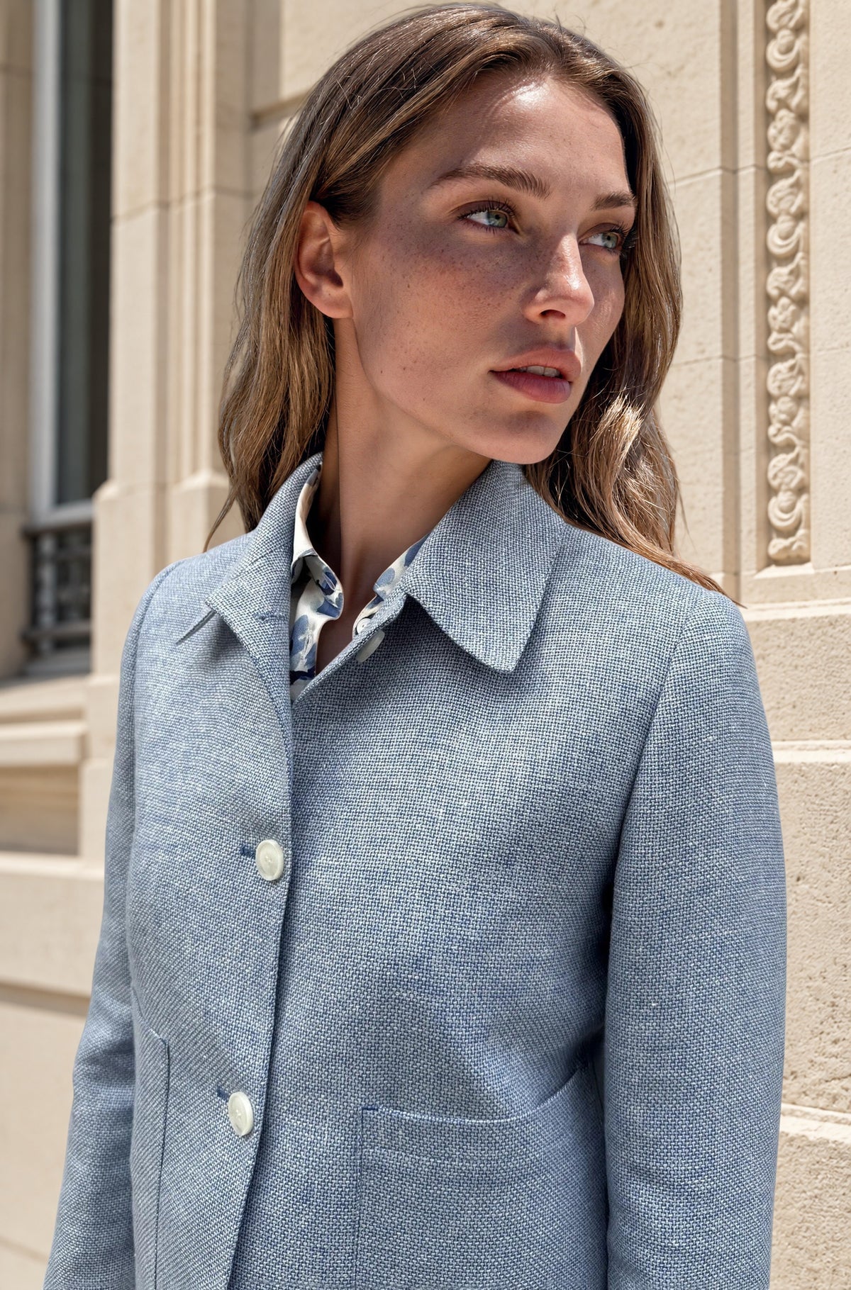 Veste Ysee en laine & lin - natté ciel-VESTE BLAZER FEMME-Curling-Paris
