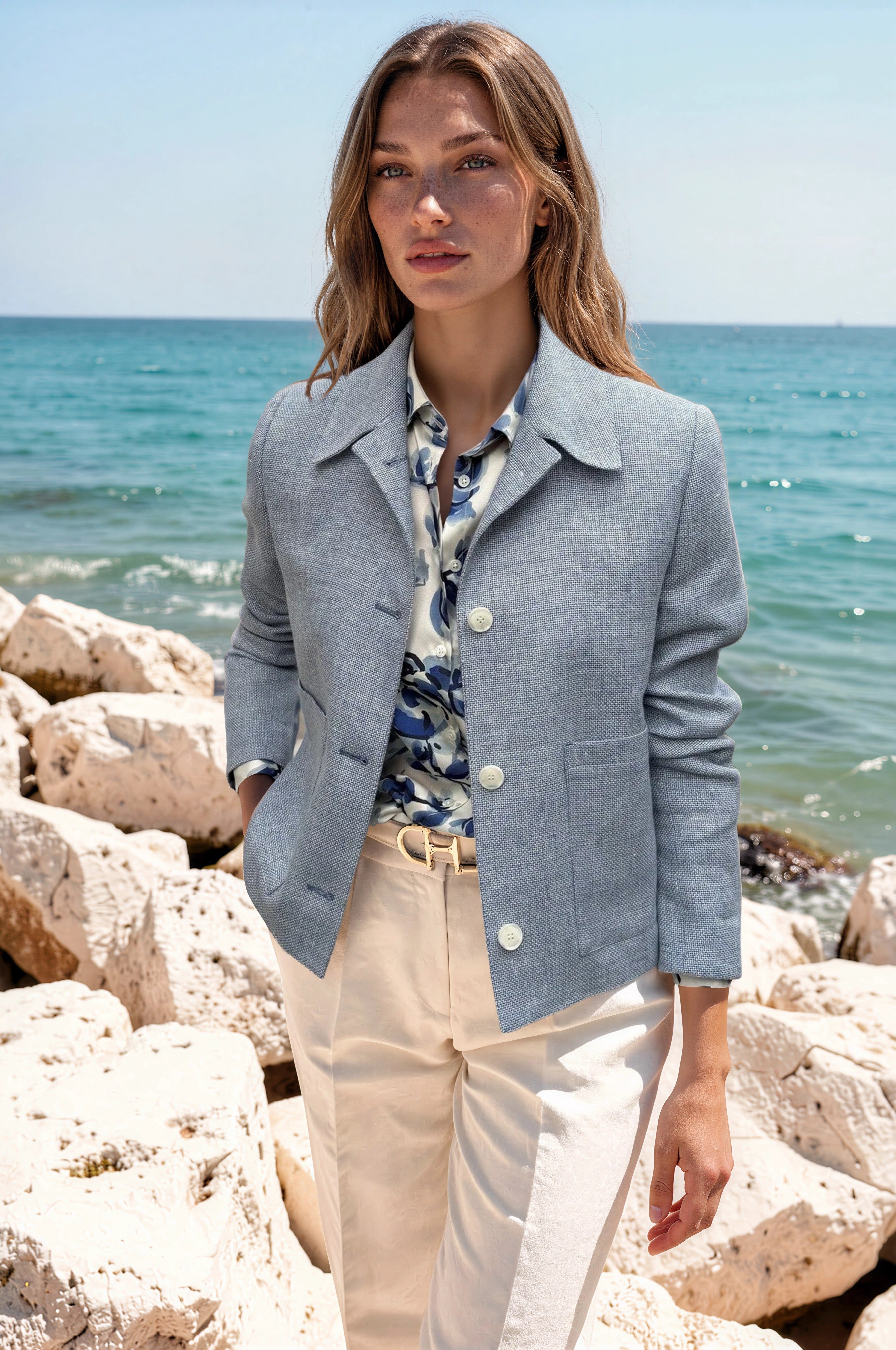 Veste Ysee en laine & lin - natté ciel-VESTE BLAZER FEMME-Curling-Paris
