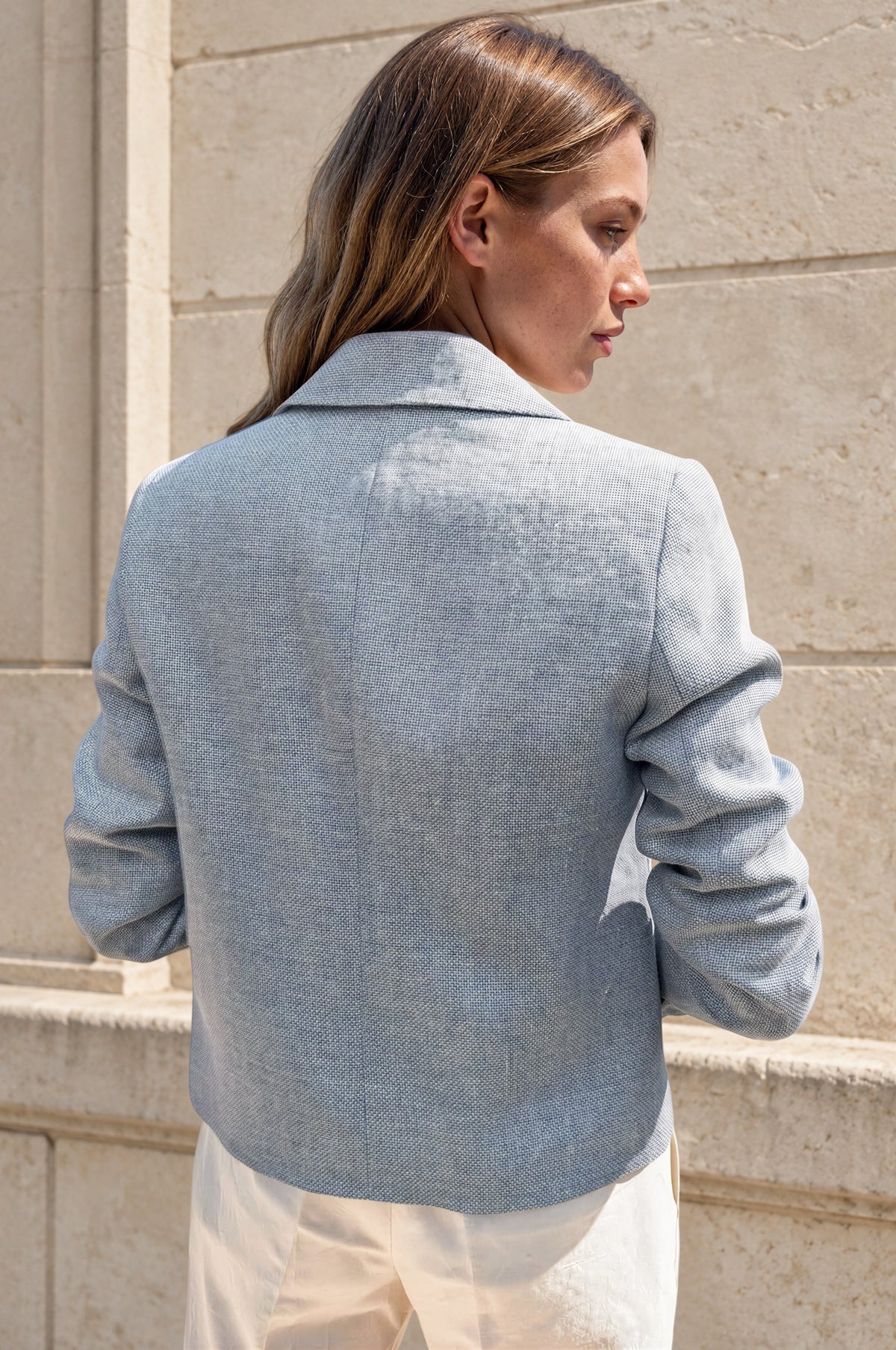 Veste Ysee en laine & lin - natté ciel-VESTE BLAZER FEMME-Curling-Paris
