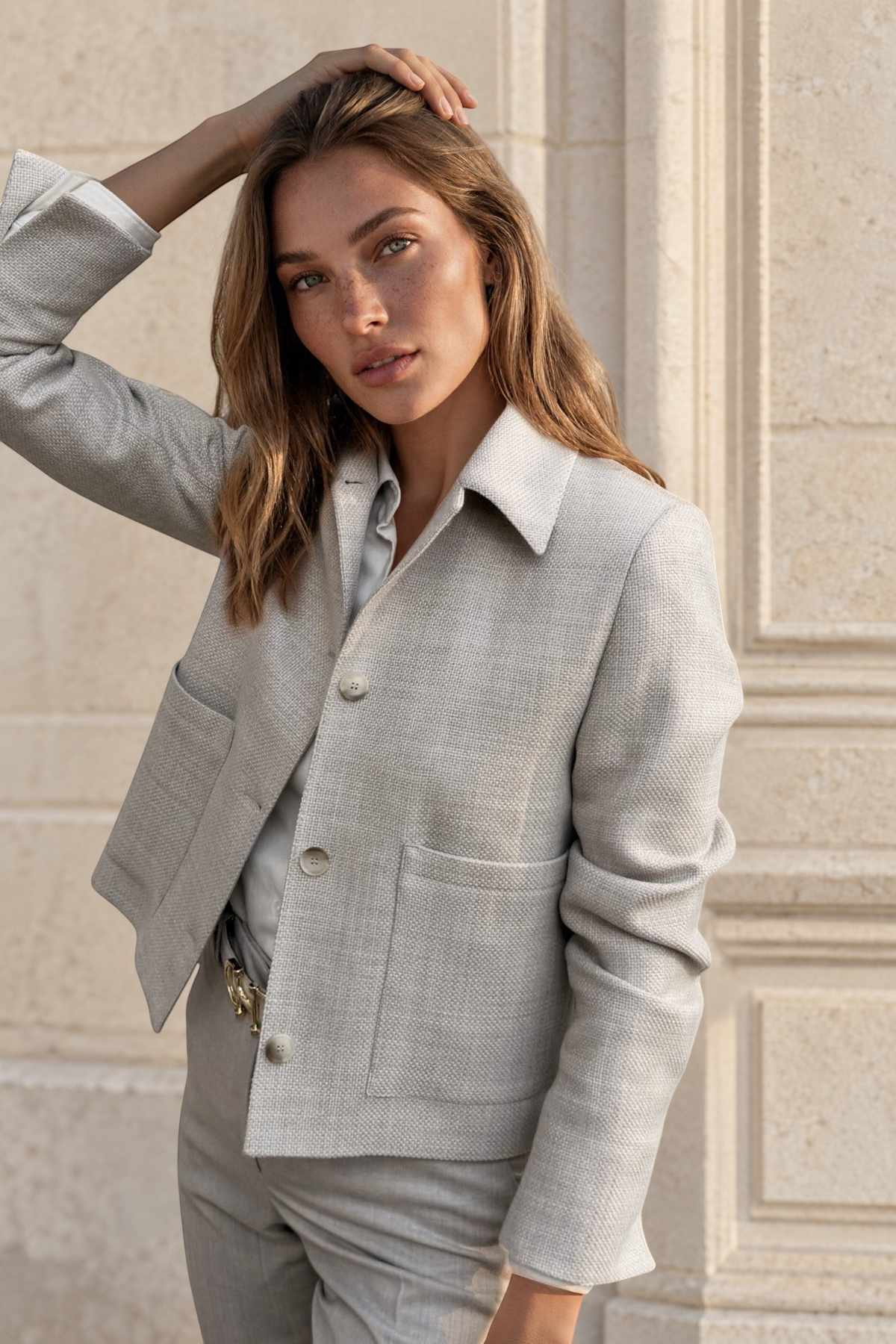 Veste Ysee en laine vierge nattée - Beige-VESTE BLAZER FEMME-Curling-Paris