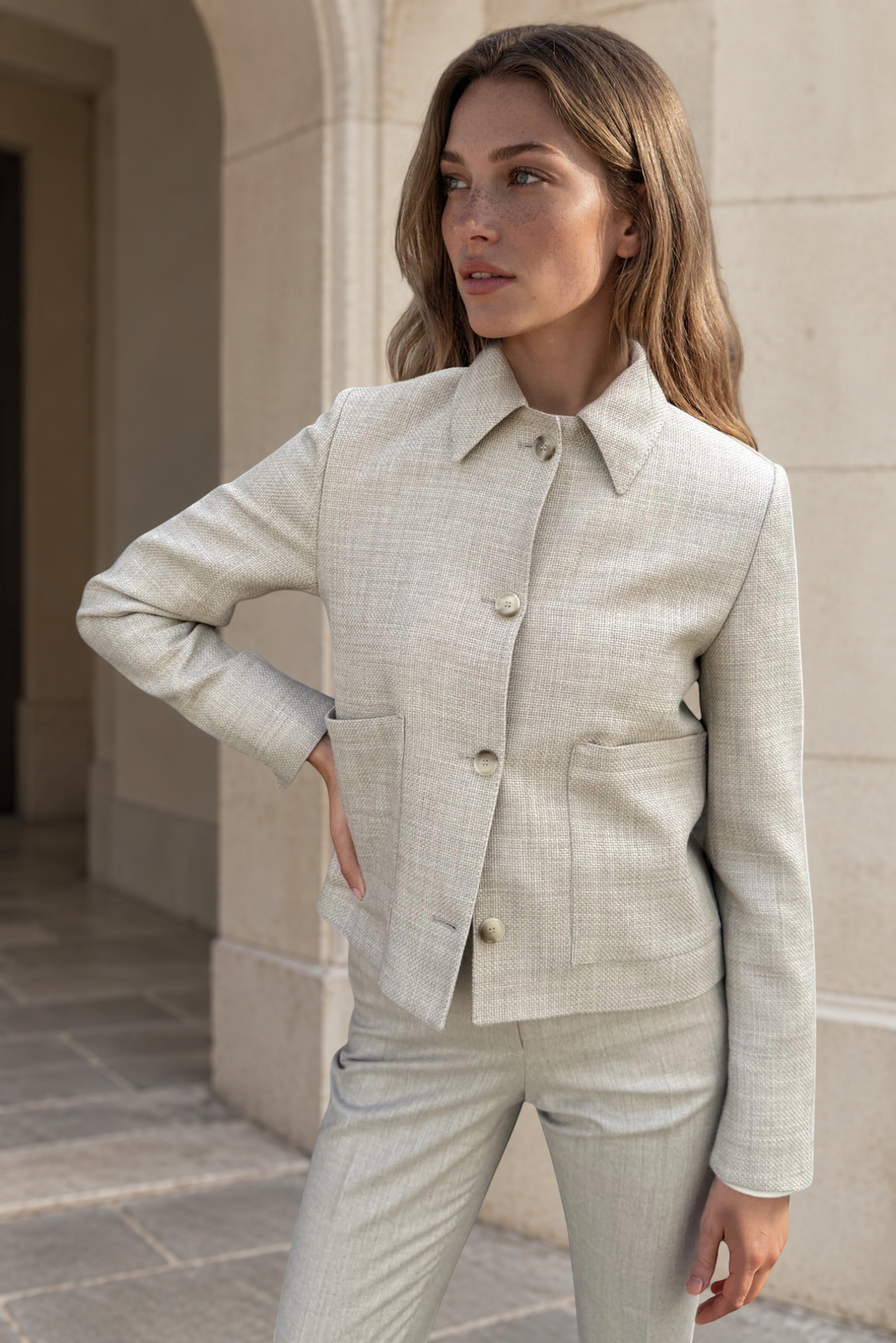 Veste Ysee en laine vierge nattée - Beige-VESTE BLAZER FEMME-Curling-Paris