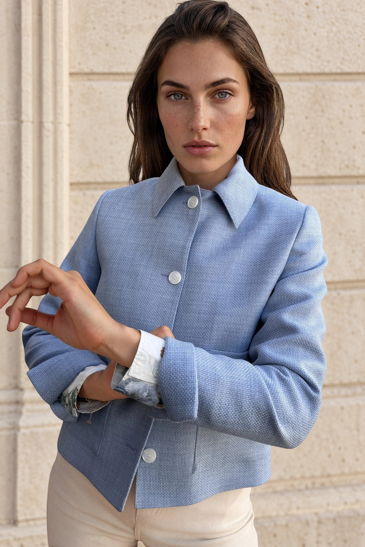 Veste Ysee en laine vierge nattée - Ciel-VESTE BLAZER FEMME-Curling-Paris