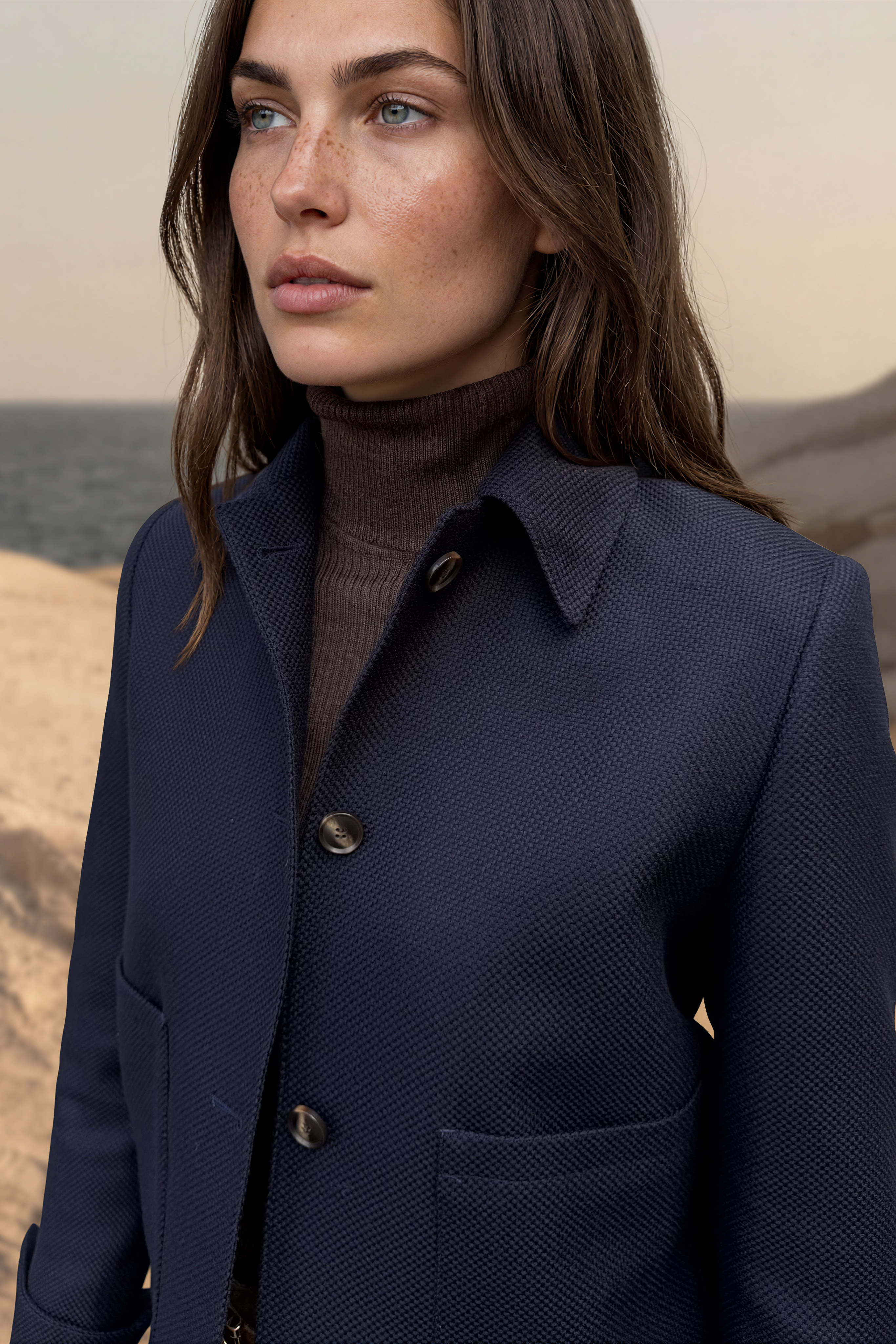 Veste Ysee en laine vierge nattée - Marine