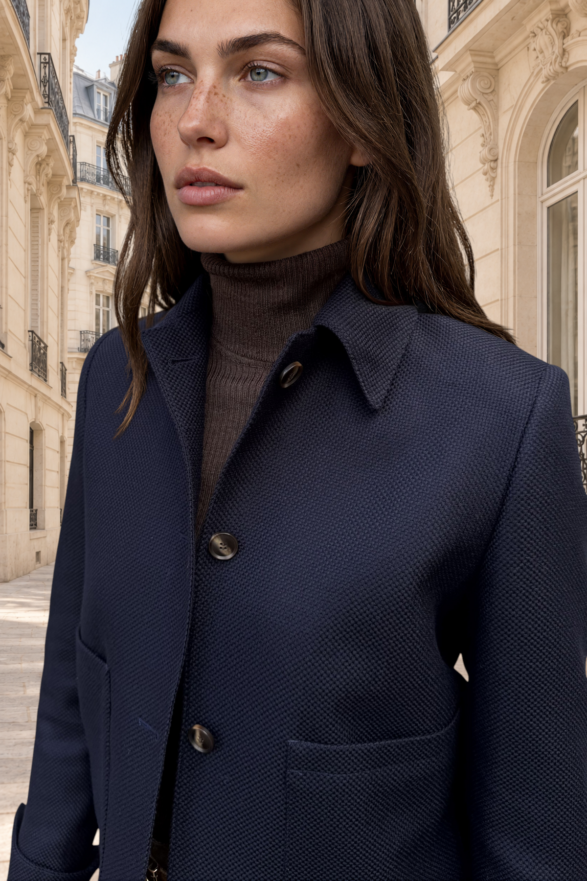 Veste Ysee en laine vierge nattée - Marine-VESTE BLAZER FEMME-Curling-Paris