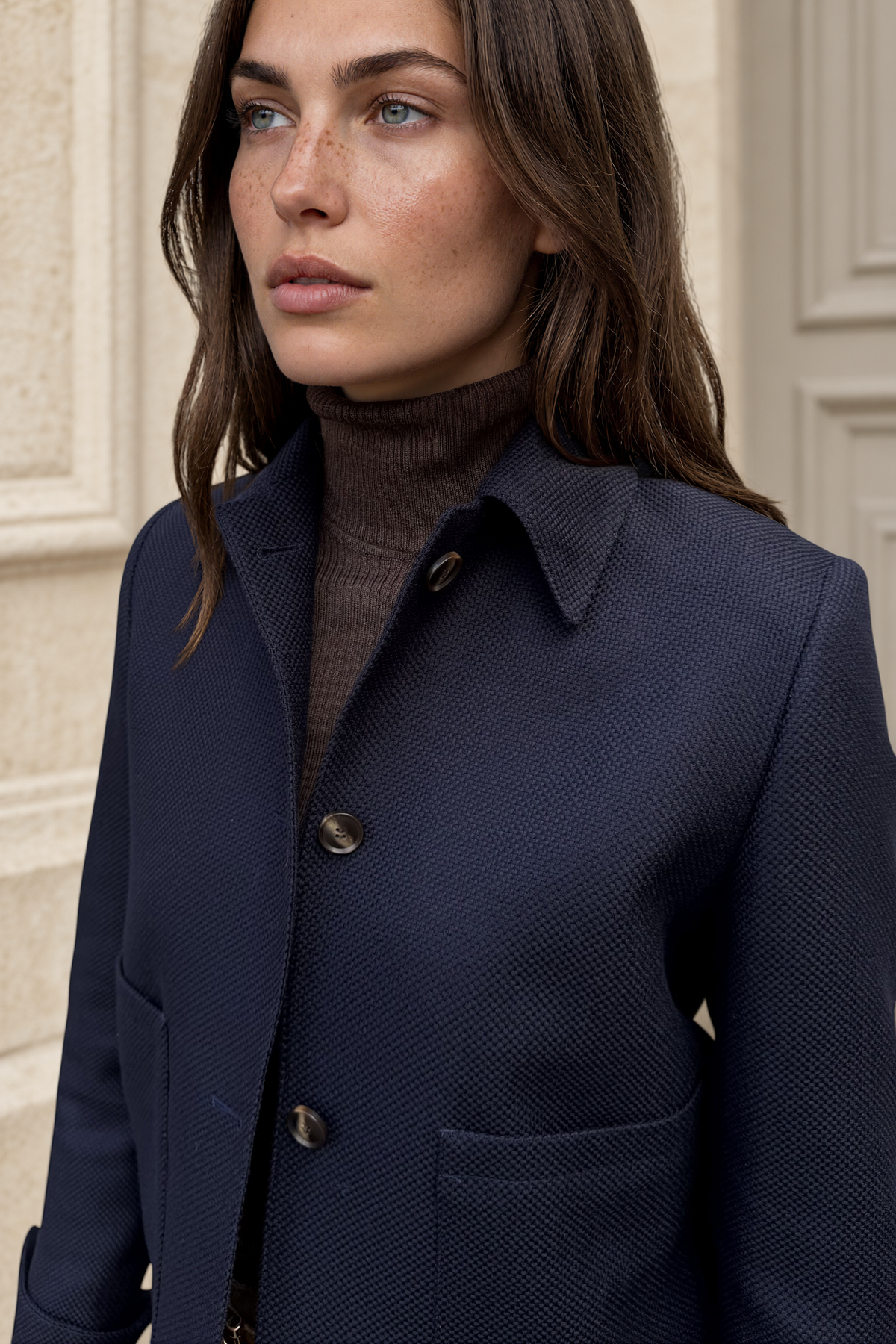 Veste Ysee en laine vierge nattée - Marine-VESTE BLAZER FEMME-Curling-Paris