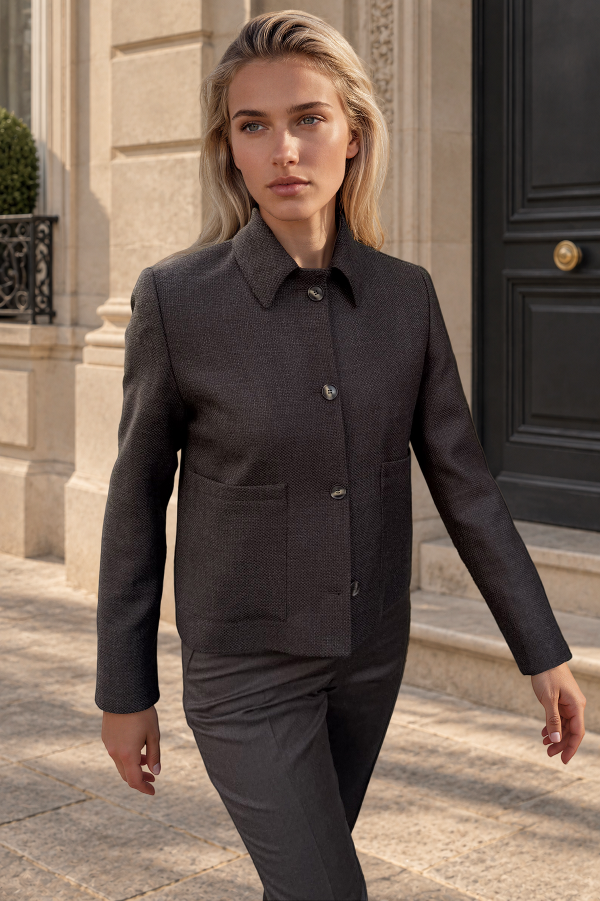 Veste Ysee en laine vierge nattée - Marron-VESTE BLAZER FEMME-Curling-Paris