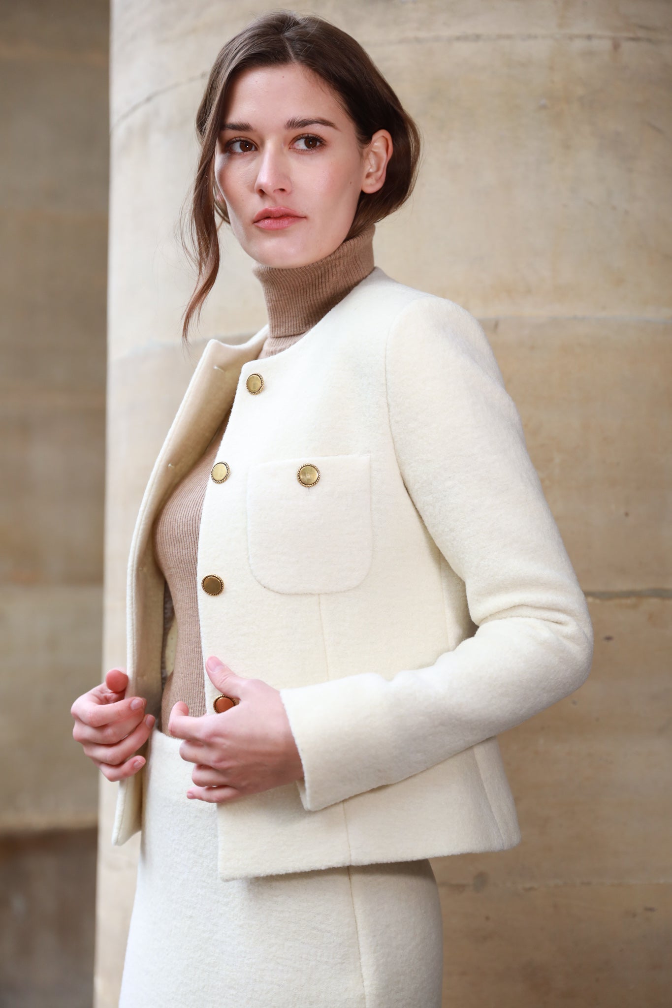 Veste courte Esme pure laine bouclée - Ecru-VESTE BLAZER FEMME-Curling-Paris