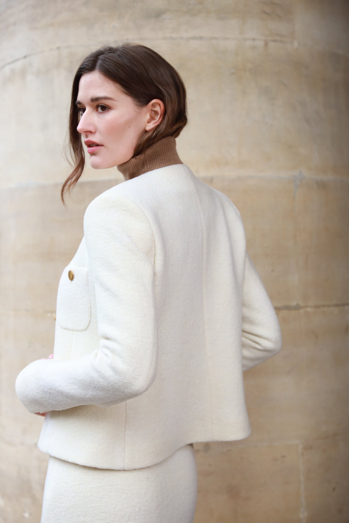 Veste courte Esme pure laine bouclée - Ecru-VESTE BLAZER FEMME-Curling-Paris