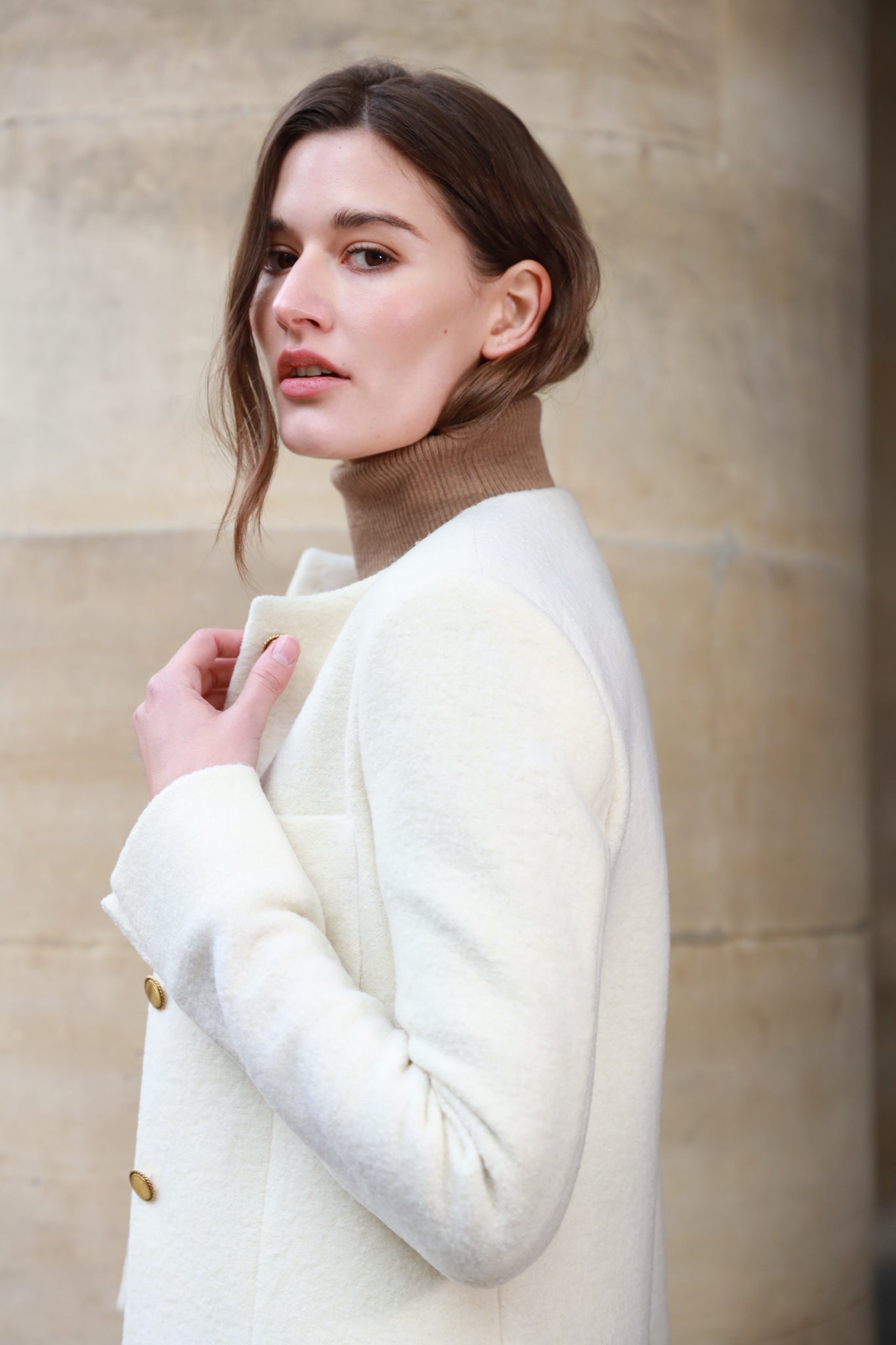 Veste courte Esme pure laine bouclée - Ecru-VESTE BLAZER FEMME-Curling-Paris