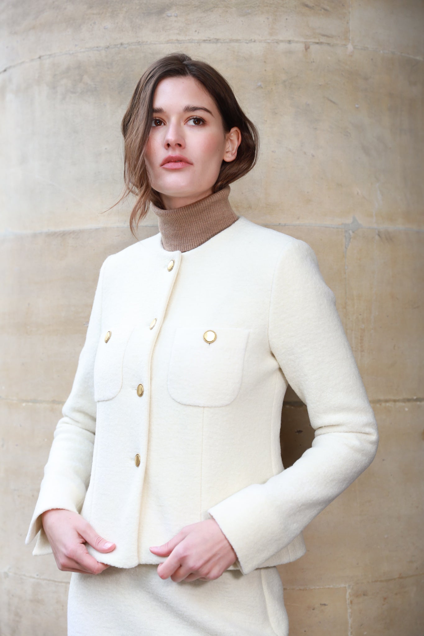 Veste courte Esme pure laine bouclée - Ecru-VESTE BLAZER FEMME-Curling-Paris