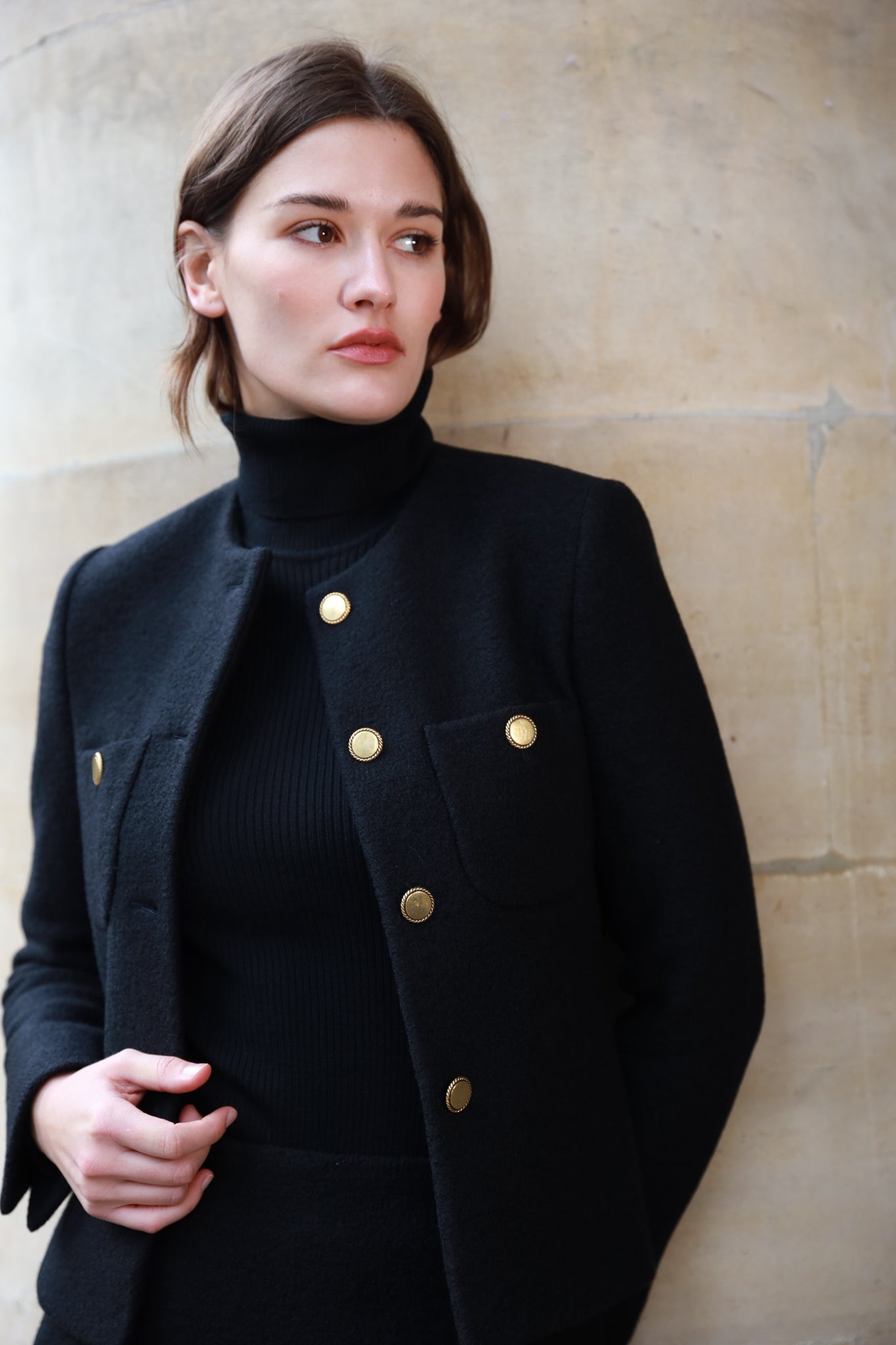 Veste courte Esme pure laine bouclée - Noir-VESTE BLAZER FEMME-Curling-Paris