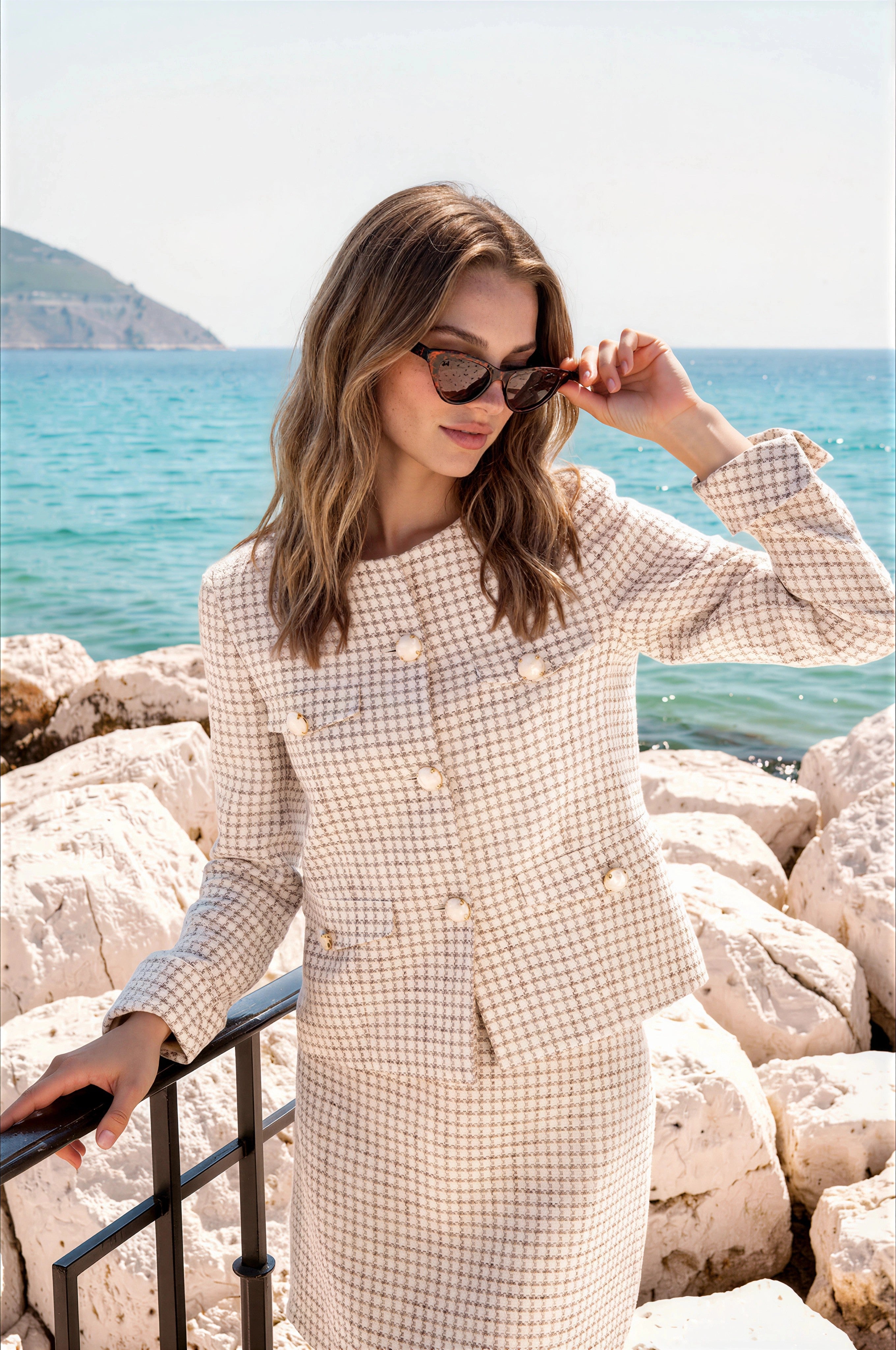 Veste courte Scarlett à carreaux - Ecru-VESTE BLAZER FEMME-Curling-Paris