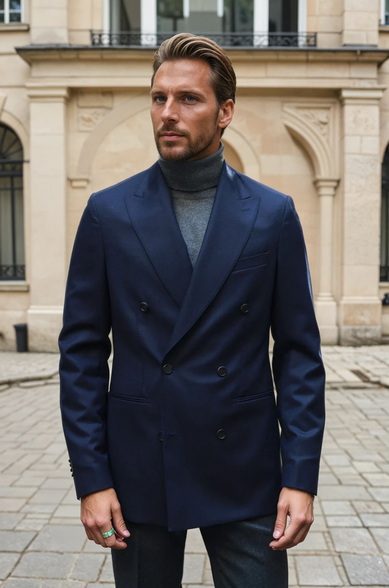 Veste croisée Leonard en flanelle Super 120'S - Marine-VESTE BLAZER HOMME-Curling-Paris