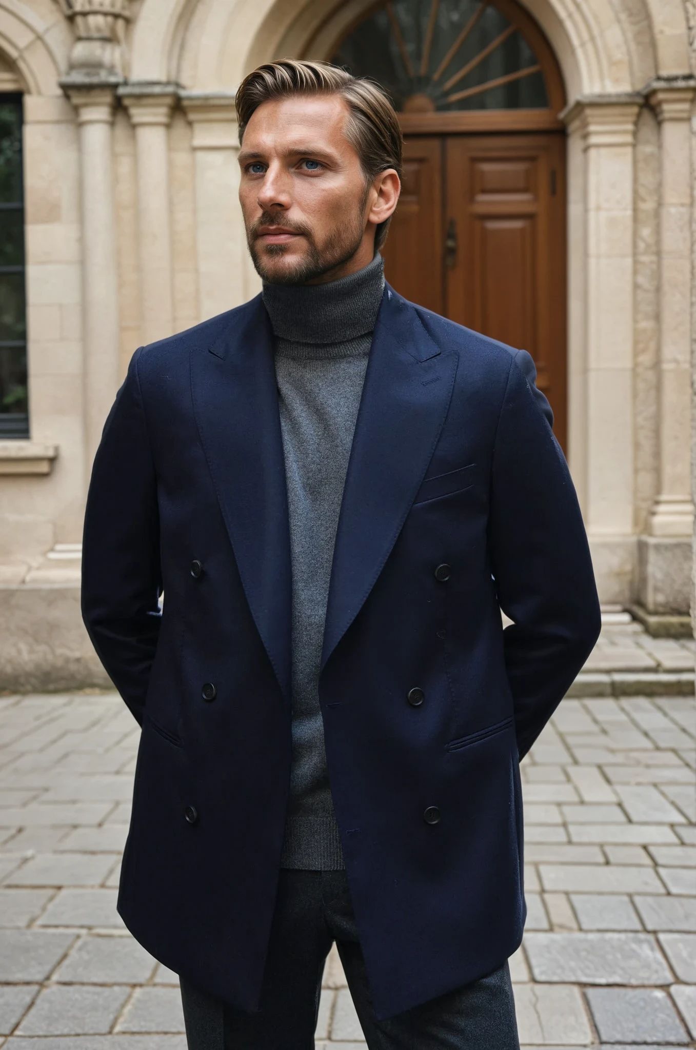 Veste croisée Leonard en flanelle Super 120'S - Marine-VESTE BLAZER HOMME-Curling-Paris