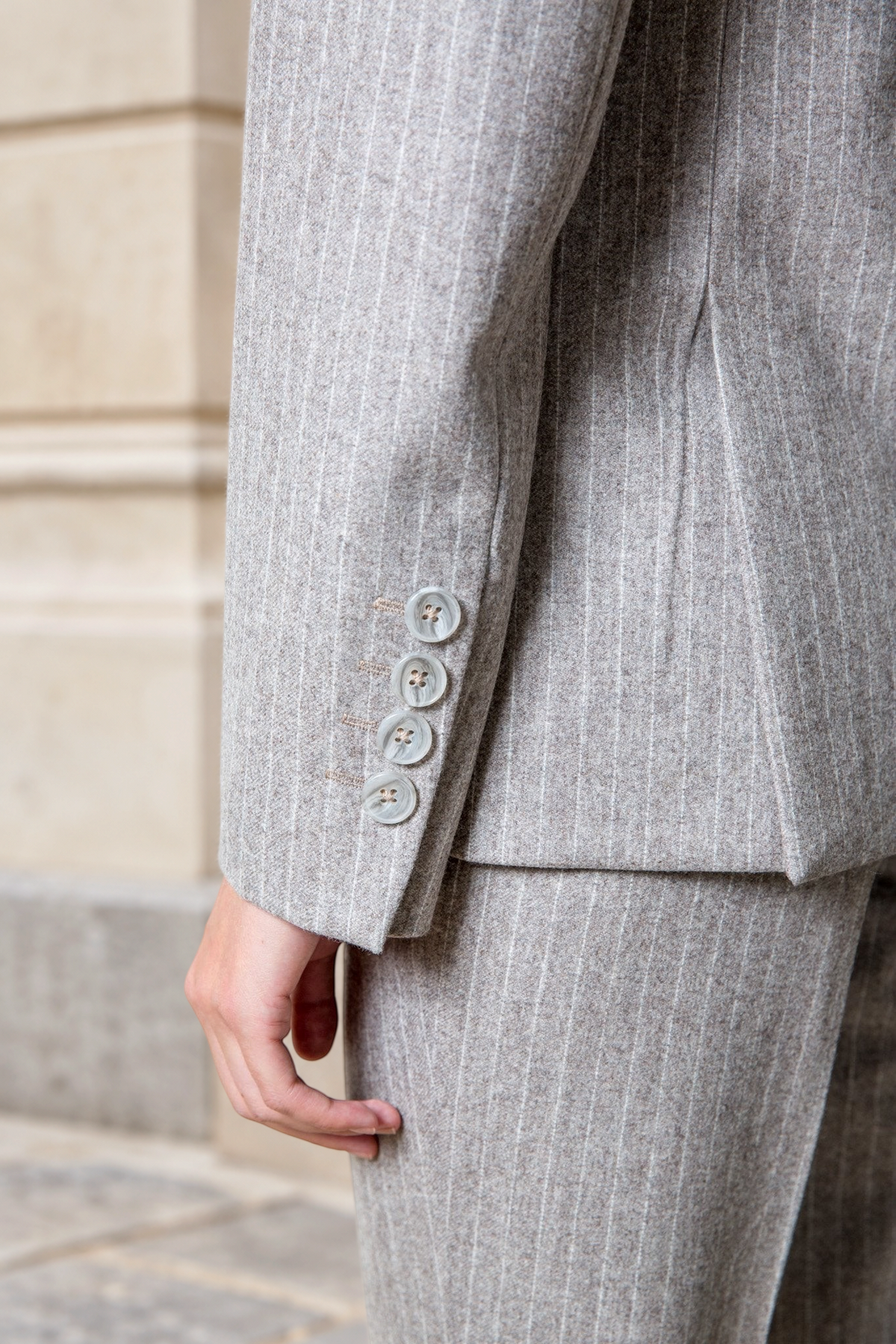 Veste de tailleur Lili en laine - Beige à rayures craie-VESTE BLAZER FEMME-Curling-Paris