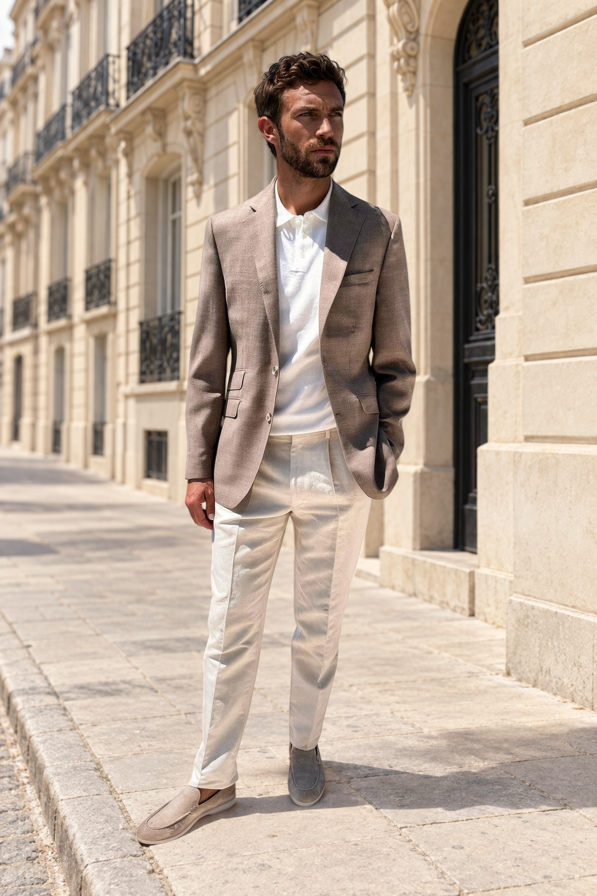 Veste d'été Goal en laine nattée - Taupe-VESTE BLAZER HOMME-Curling-Paris