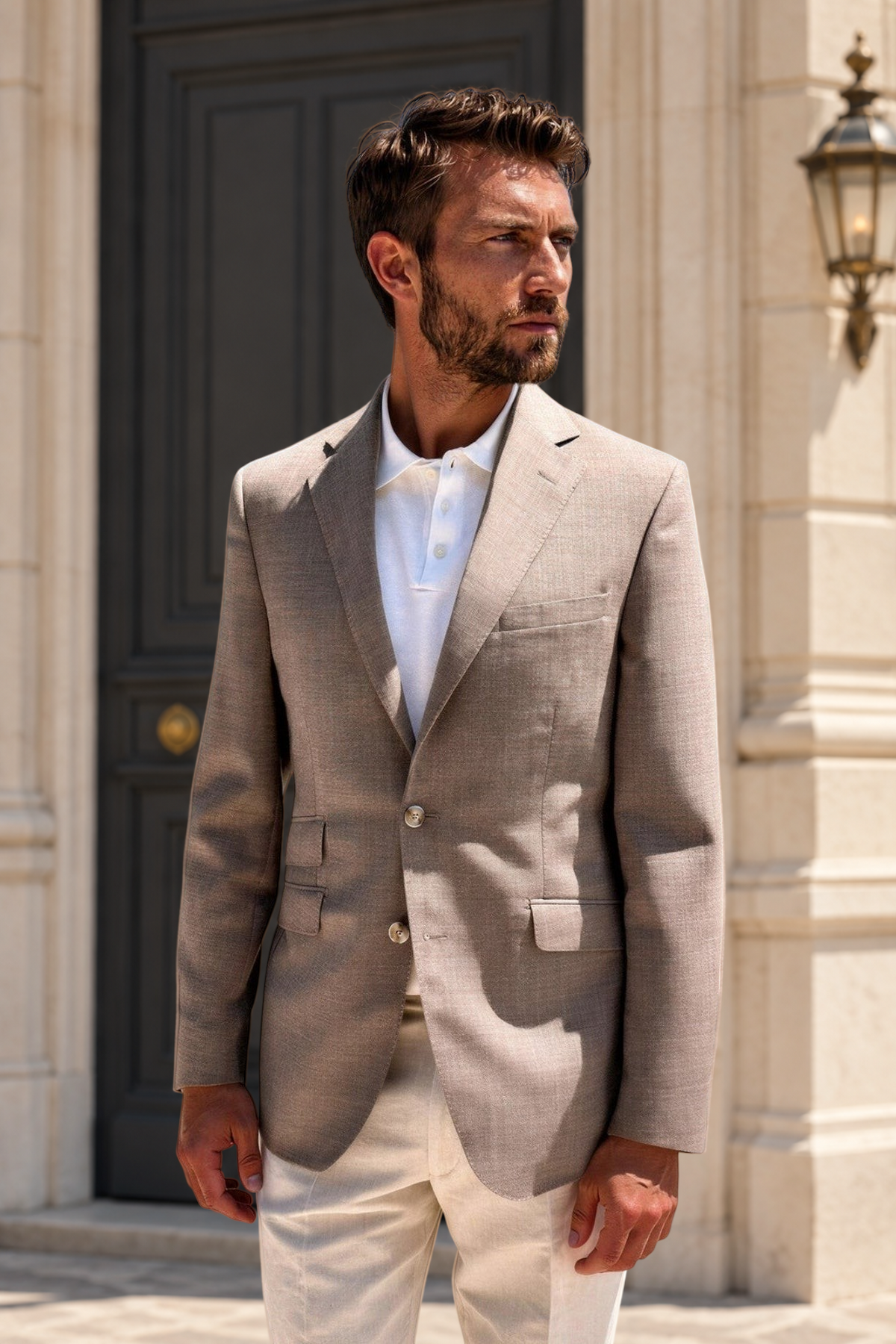 Veste d'été Goal en laine nattée - Taupe-VESTE BLAZER HOMME-Curling-Paris