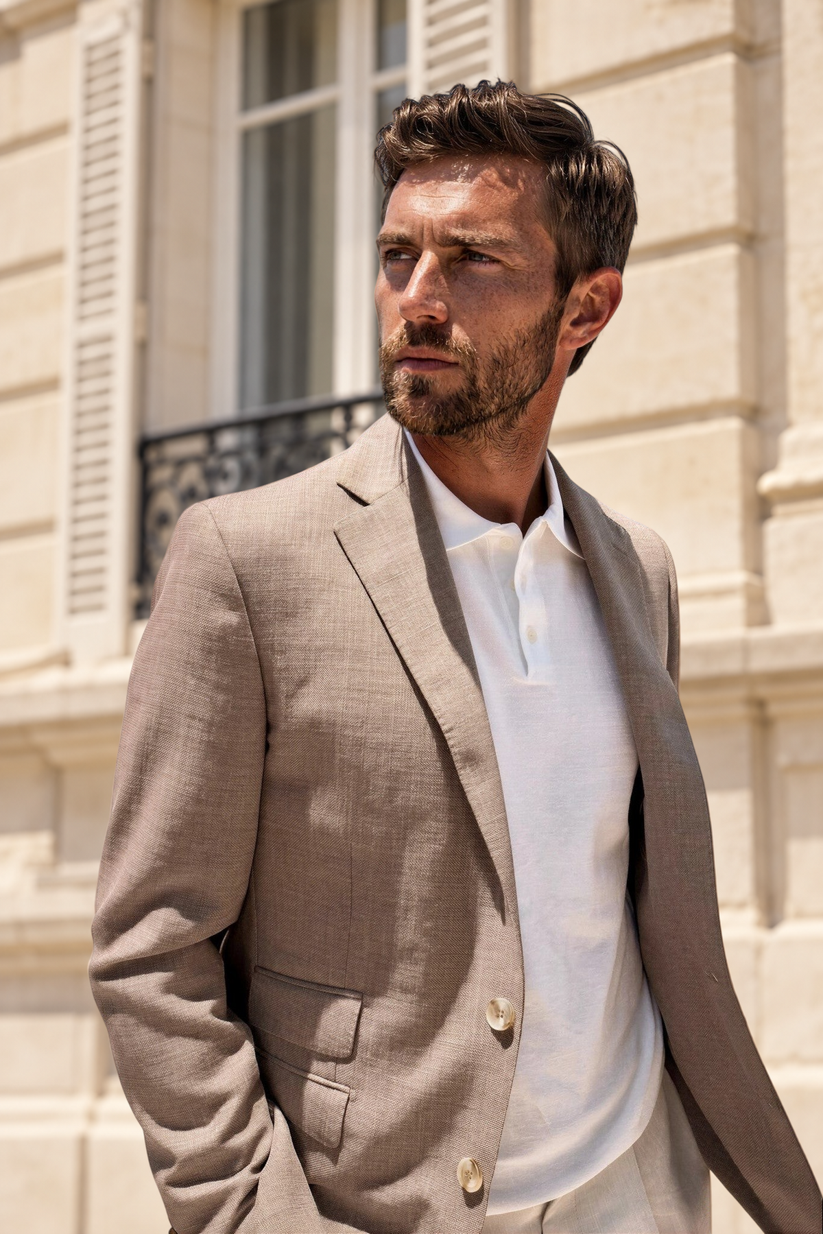 Veste d'été Goal en laine nattée - Taupe-VESTE BLAZER HOMME-Curling-Paris