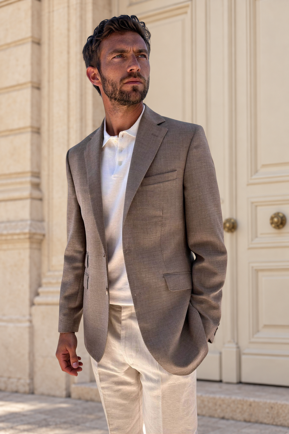 Veste d'été Goal en laine nattée - Taupe-VESTE BLAZER HOMME-Curling-Paris