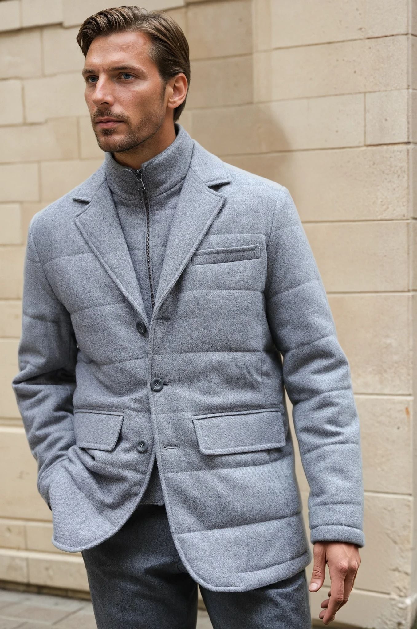Veste parka Martin en laine - Gris-MANTEAU HOMME-Curling-Paris
