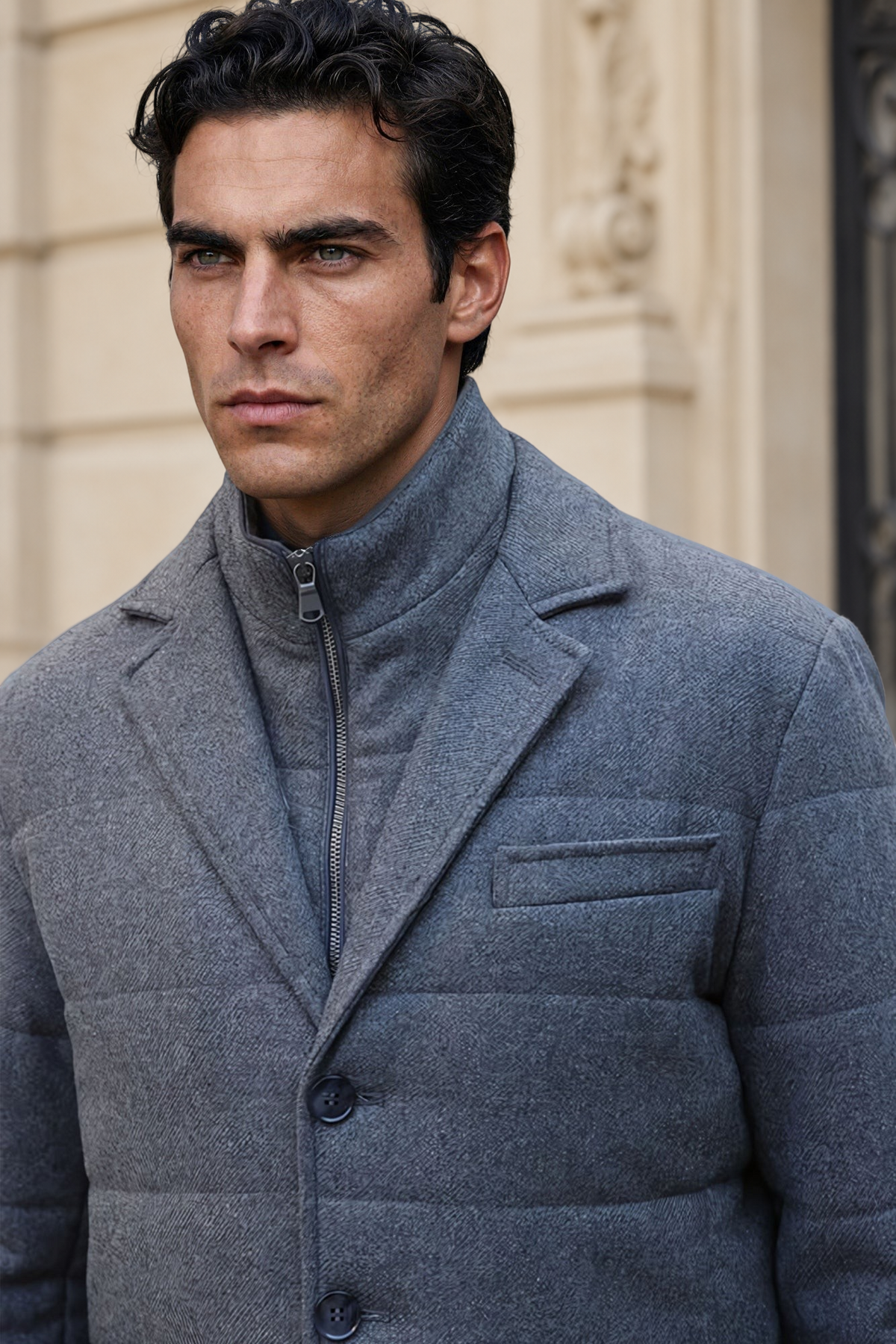 Veste parka Martin en laine - Gris Moyen-MANTEAU HOMME-Curling-Paris