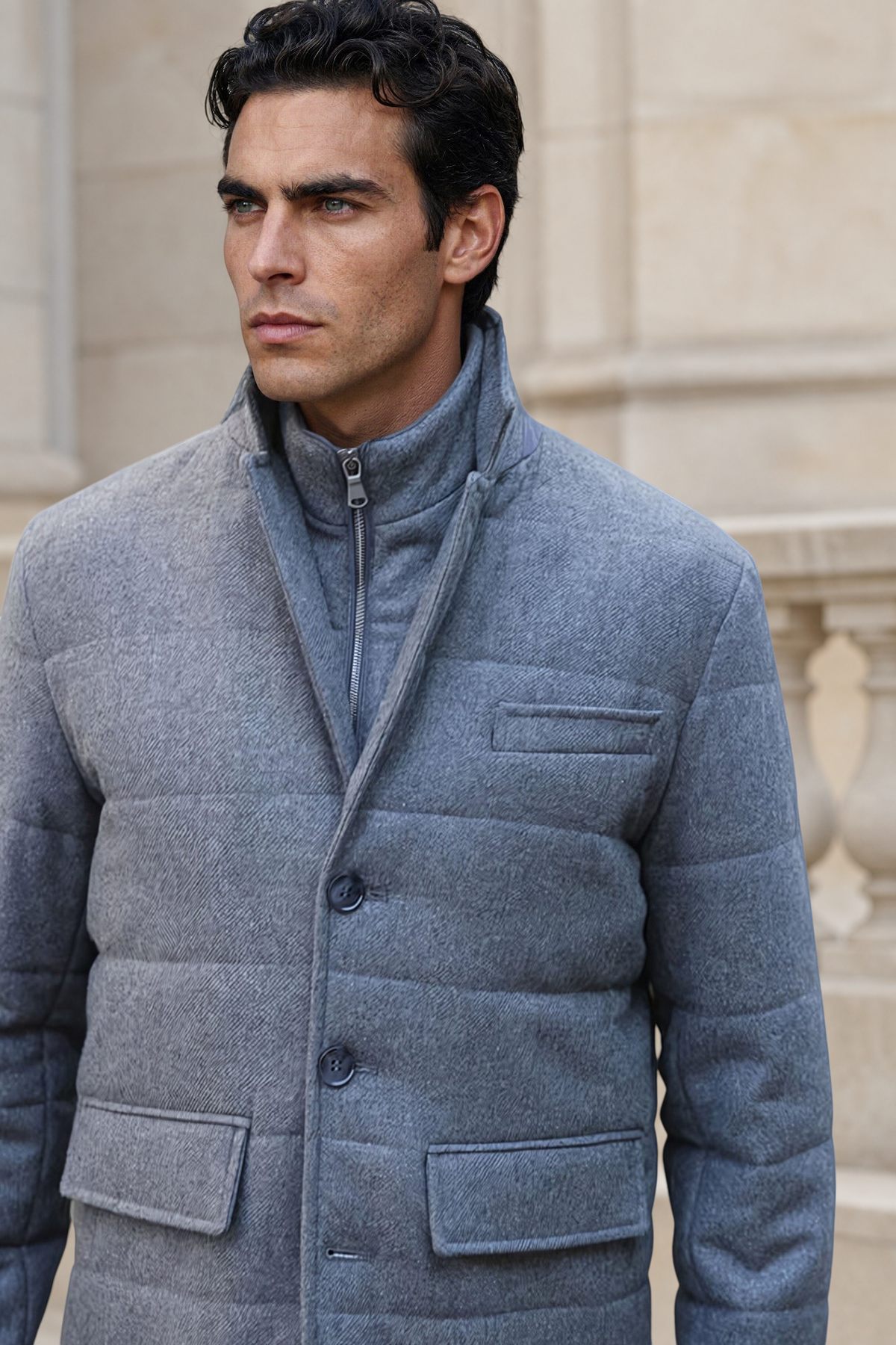 Veste parka Martin en laine - Gris Moyen-MANTEAU HOMME-Curling-Paris