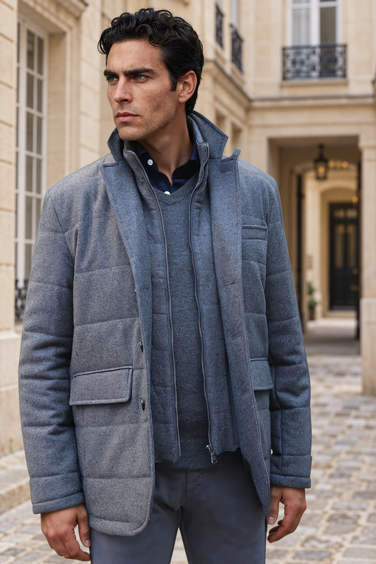 Veste parka Martin en laine - Gris Moyen-MANTEAU HOMME-Curling-Paris