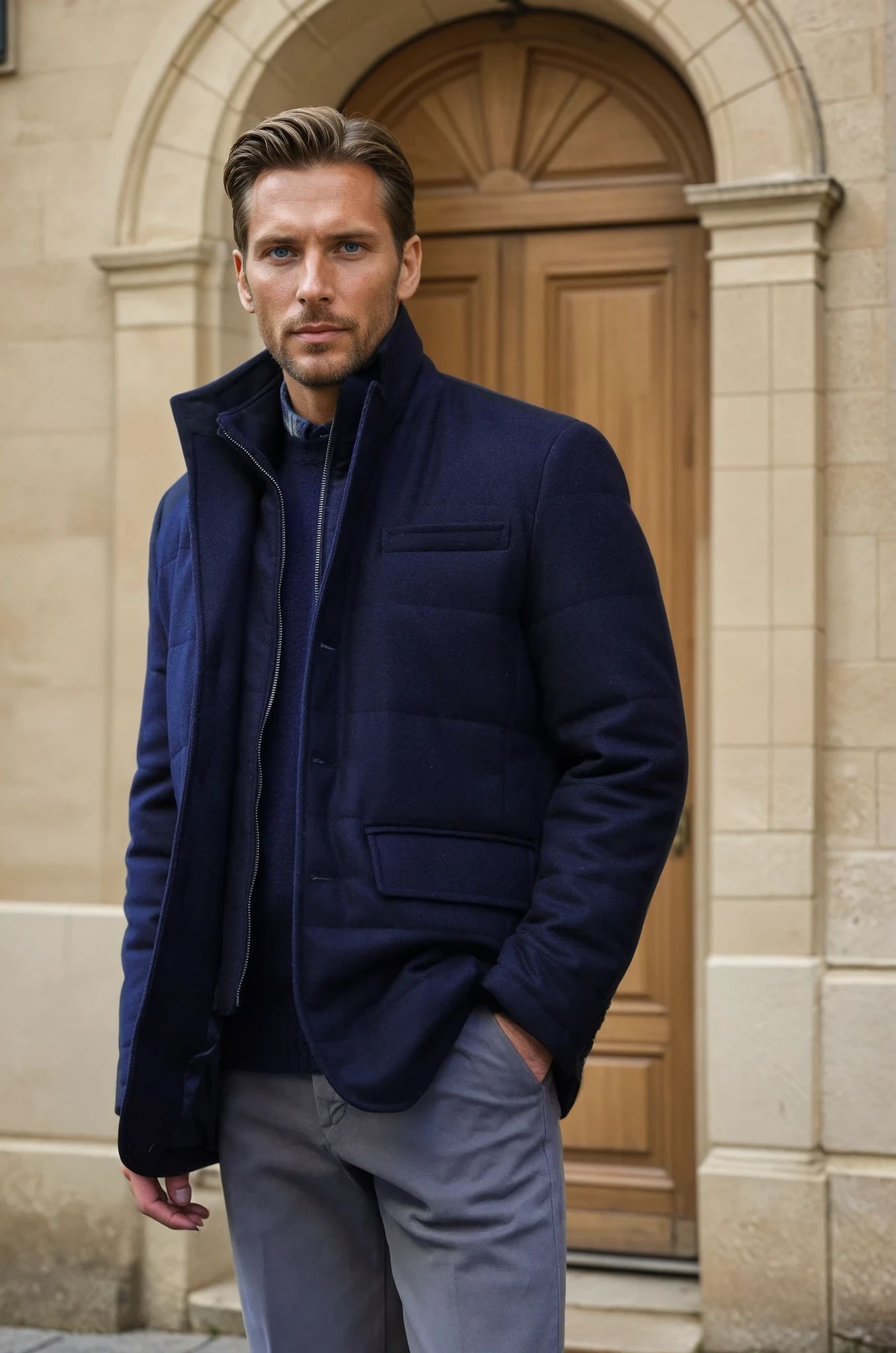 Veste parka Martin en laine - Marine-MANTEAU HOMME-Curling-Paris