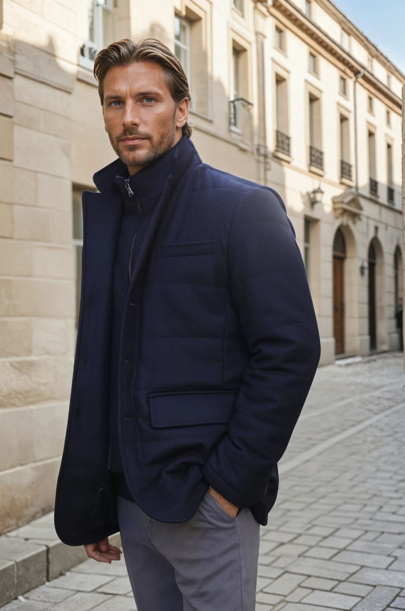 Veste parka Martin en laine - Marine-MANTEAU HOMME-Curling-Paris