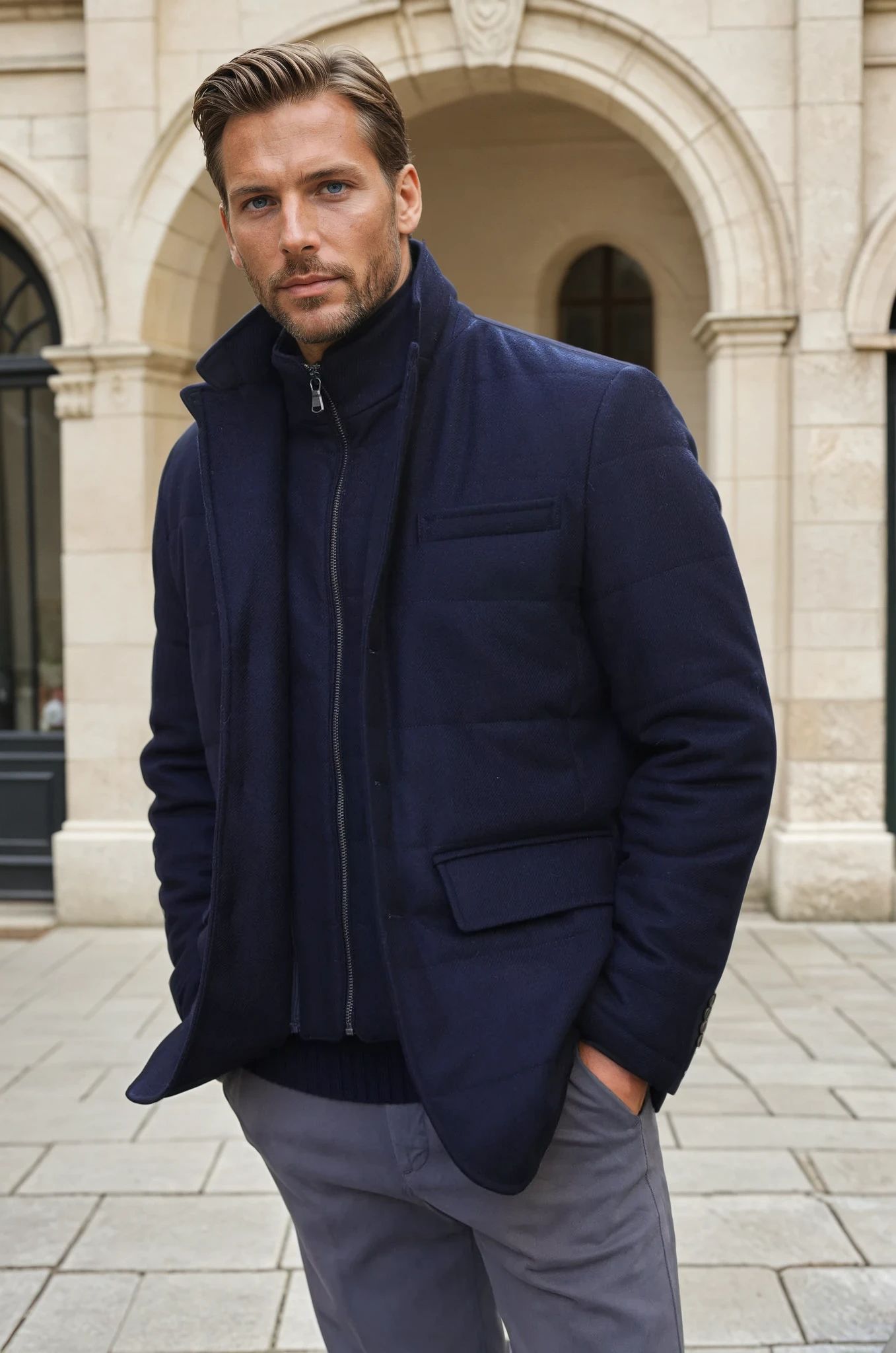 Veste parka Martin en laine - Marine-MANTEAU HOMME-Curling-Paris