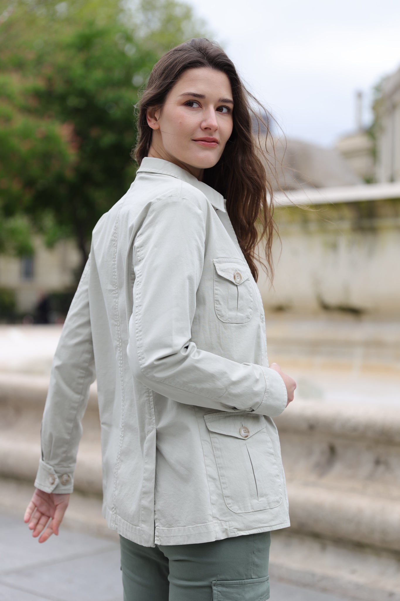 Veste saharienne Louise en coton stretch - Beige-VESTE BLAZER FEMME-Curling-Paris